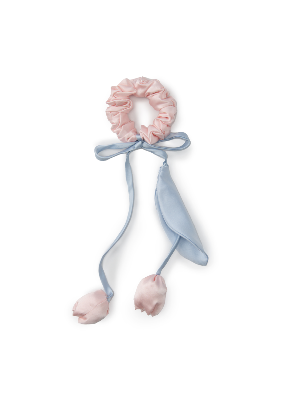 Tulip Silk Hair Tie Scrunchie - Pink and Blue