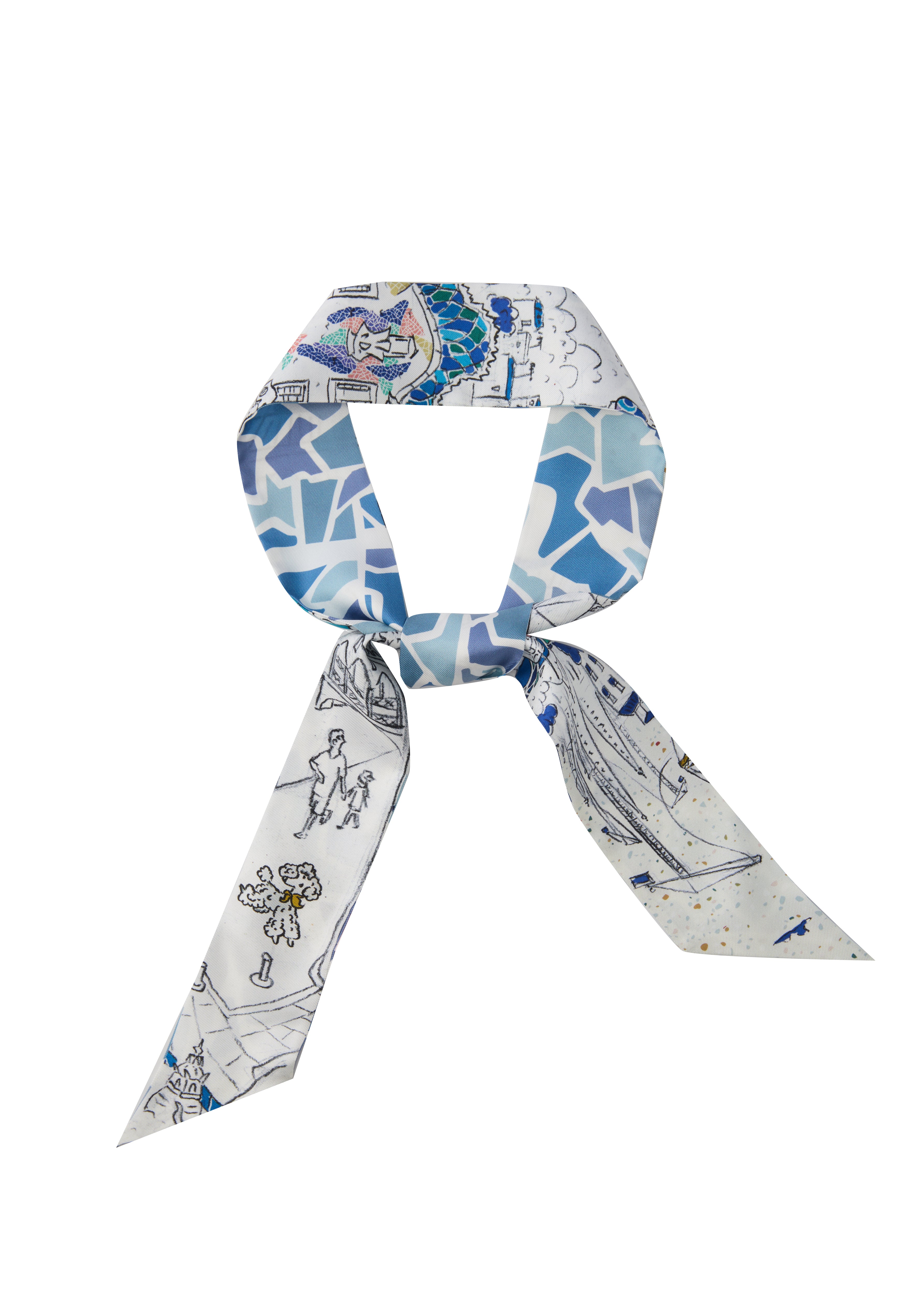 Barcelona Silk Skinny Scarf - Mediterranean Blue