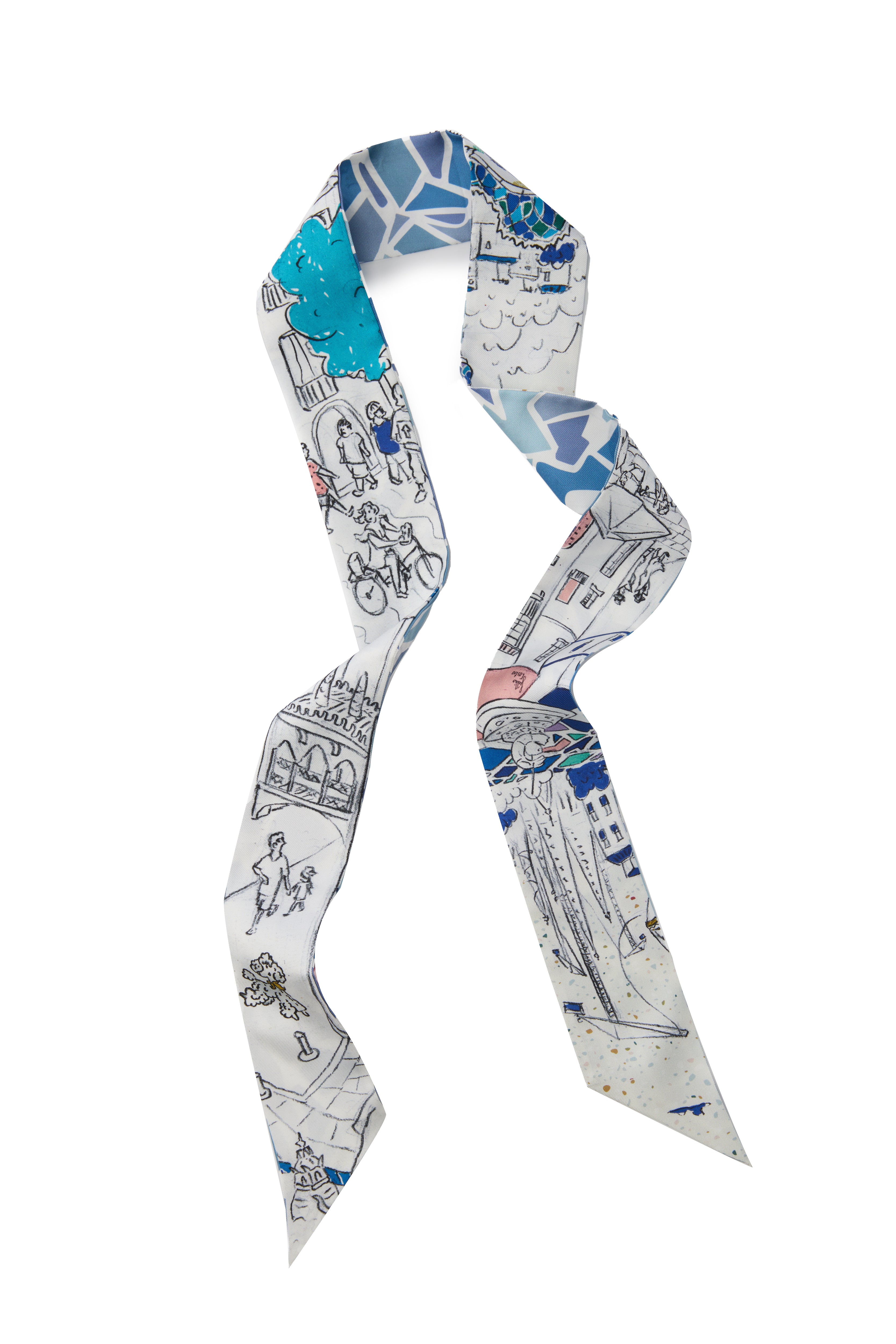 Barcelona Silk Skinny Scarf - Mediterranean Blue