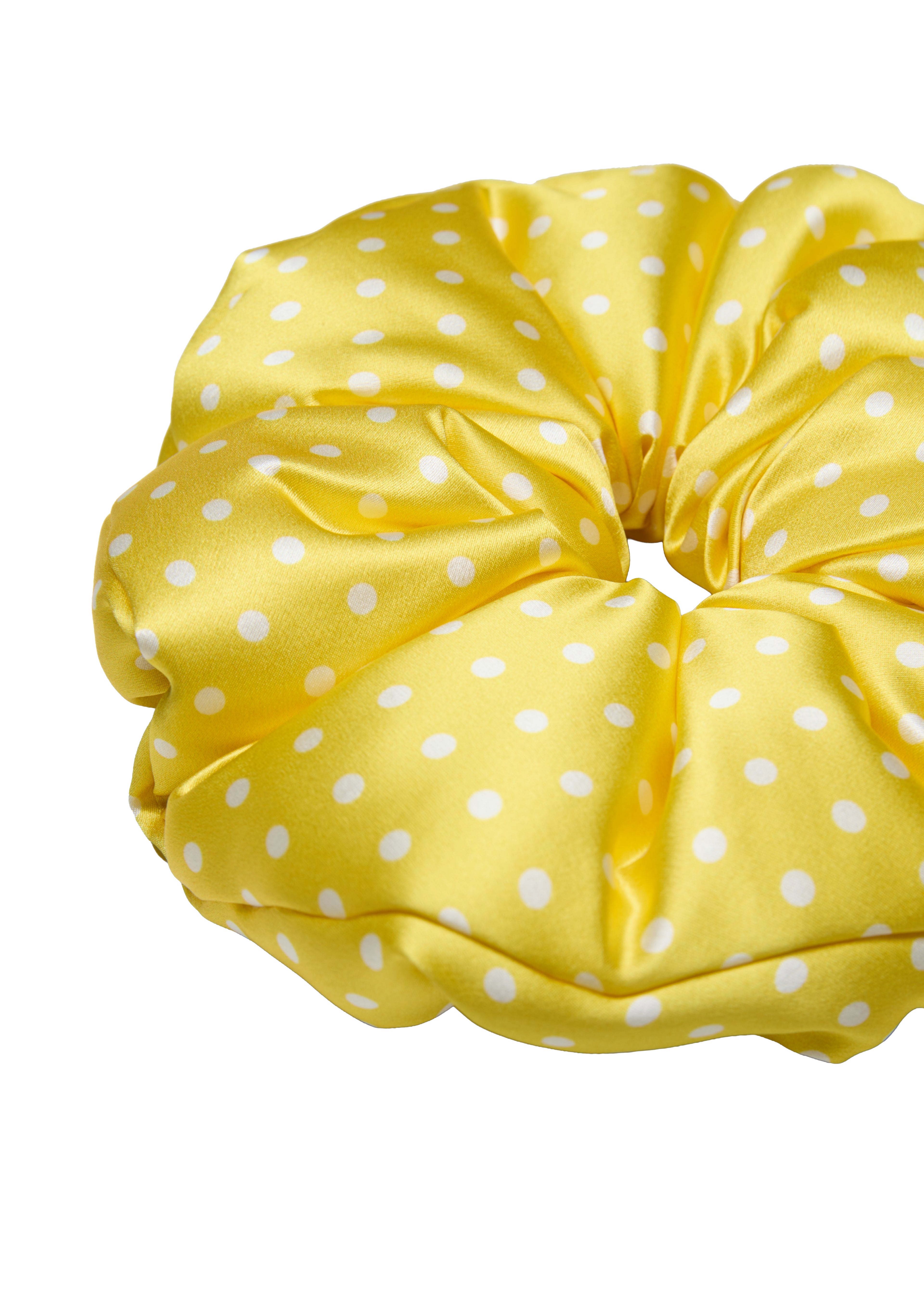 Olah Silk Marshmallow Scrunchie - Lemon Polka