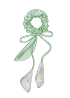 Calla Lily Silk Hair Tie Scrunchie - White and Green