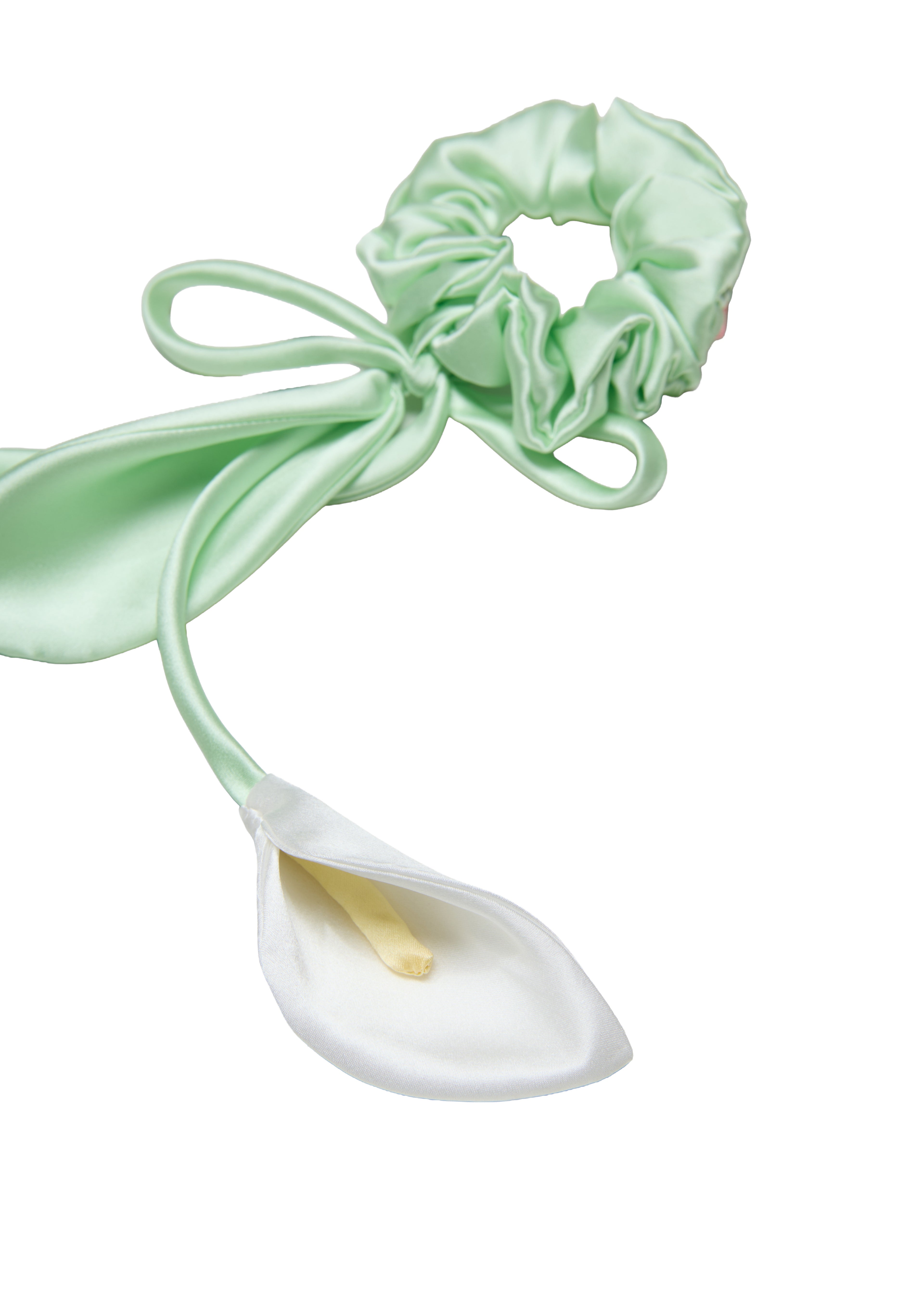 Calla Lily Silk Hair Tie Scrunchie - White and Green