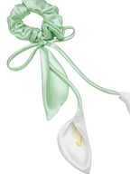 Calla Lily Silk Hair Tie Scrunchie - White and Green