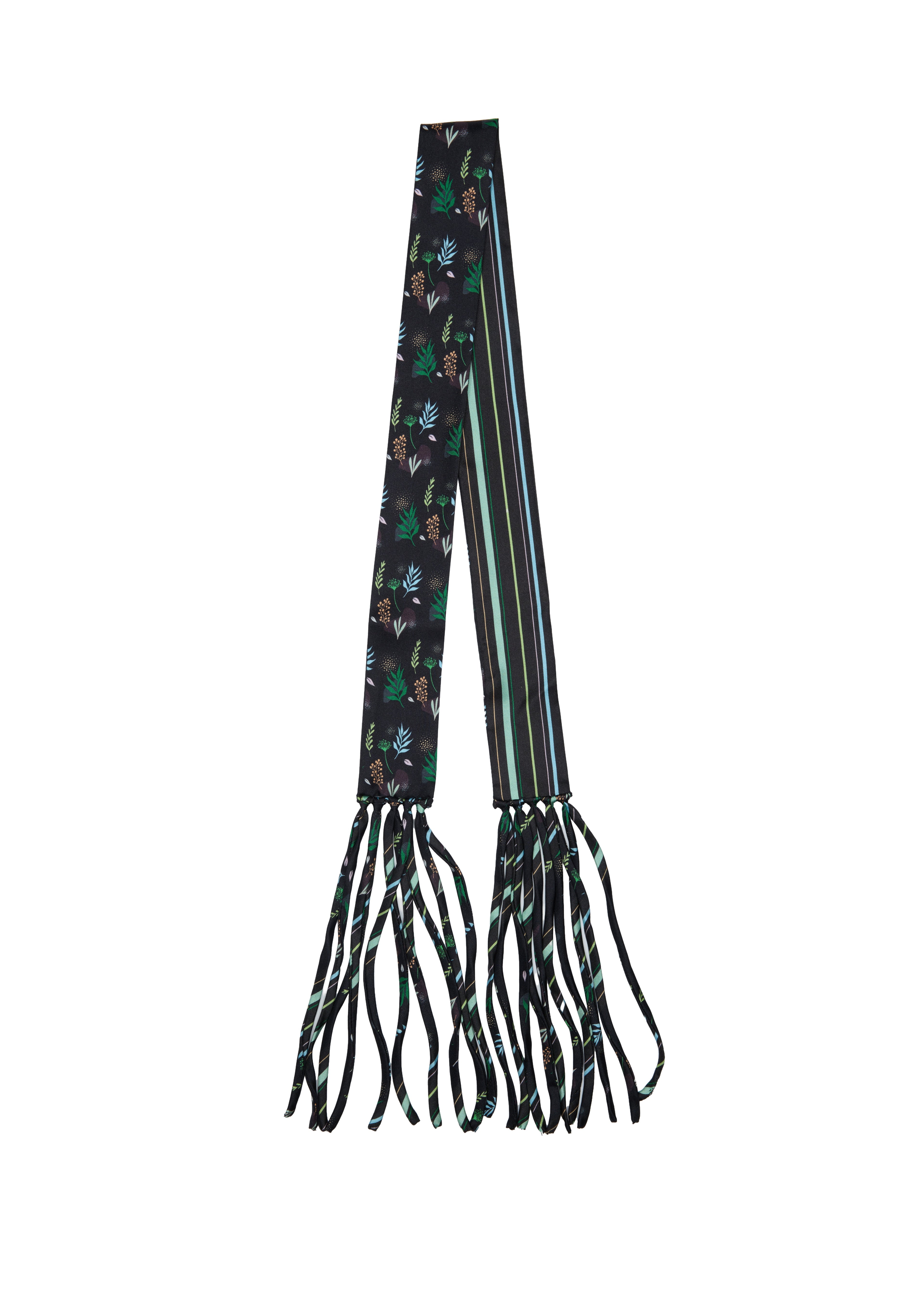 Frida With Love Silk Skinny Fringe Scarf - Midnight Jardin