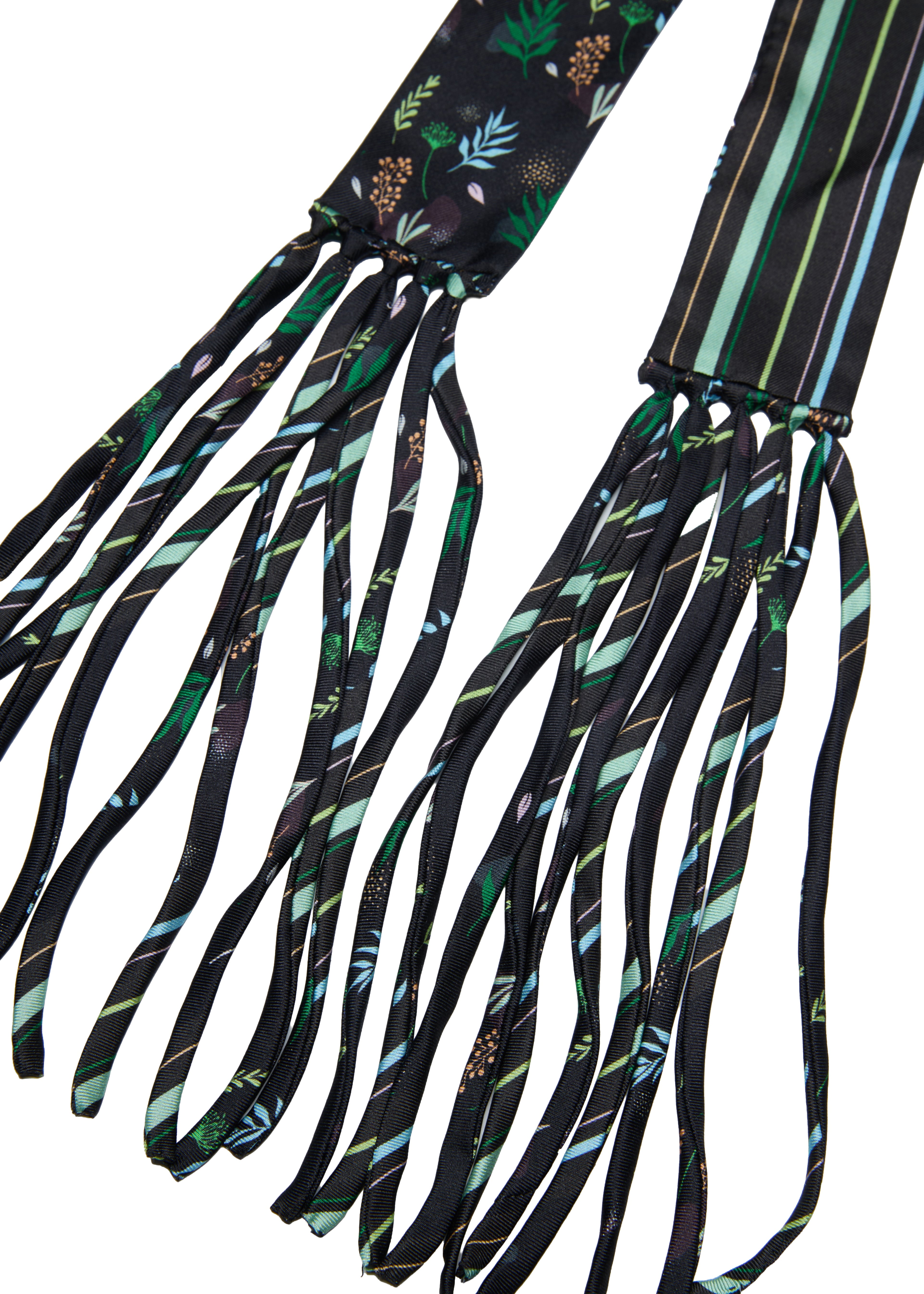 Frida With Love Silk Skinny Fringe Scarf - Midnight Jardin