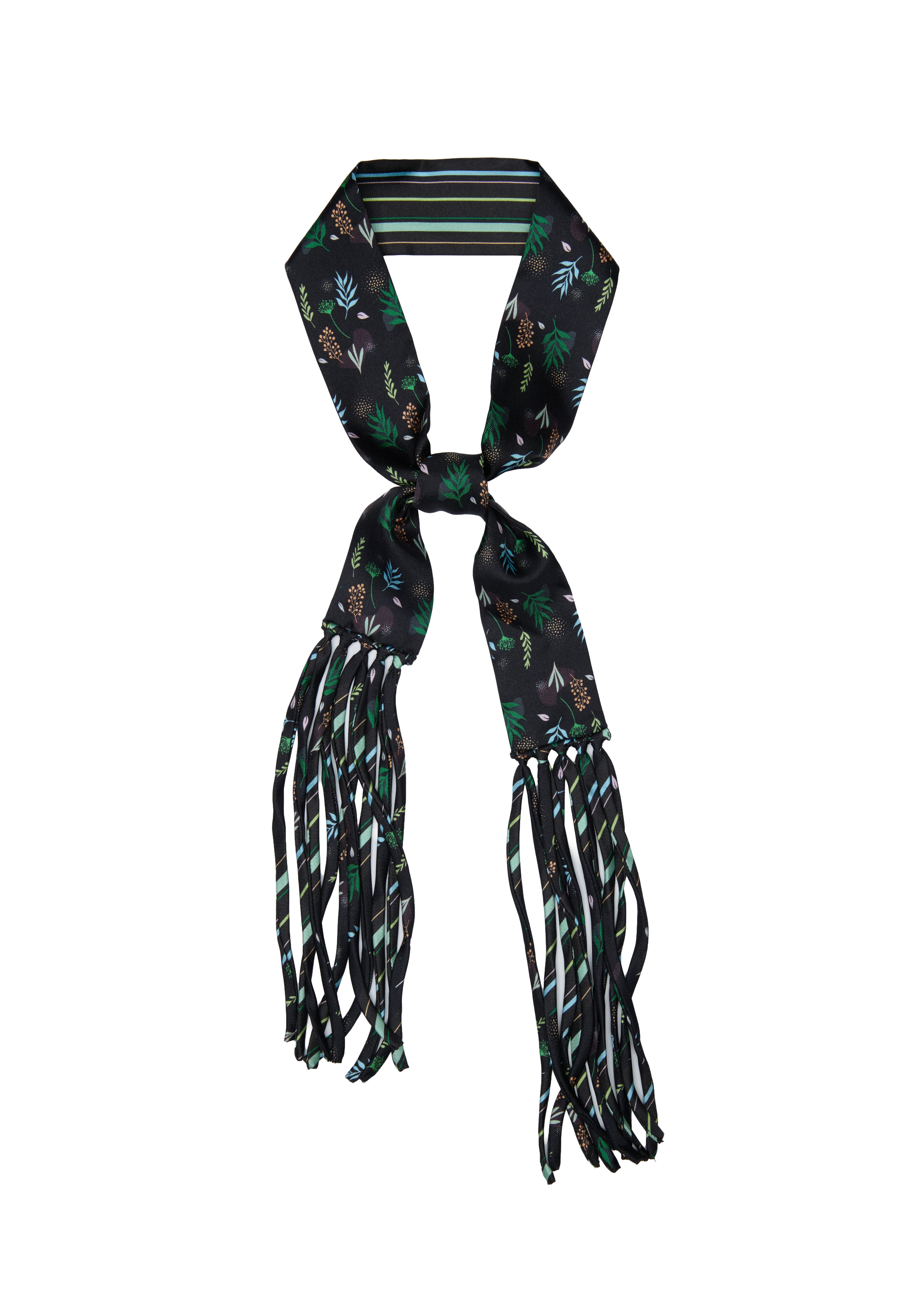 Frida With Love Silk Skinny Fringe Scarf - Midnight Jardin