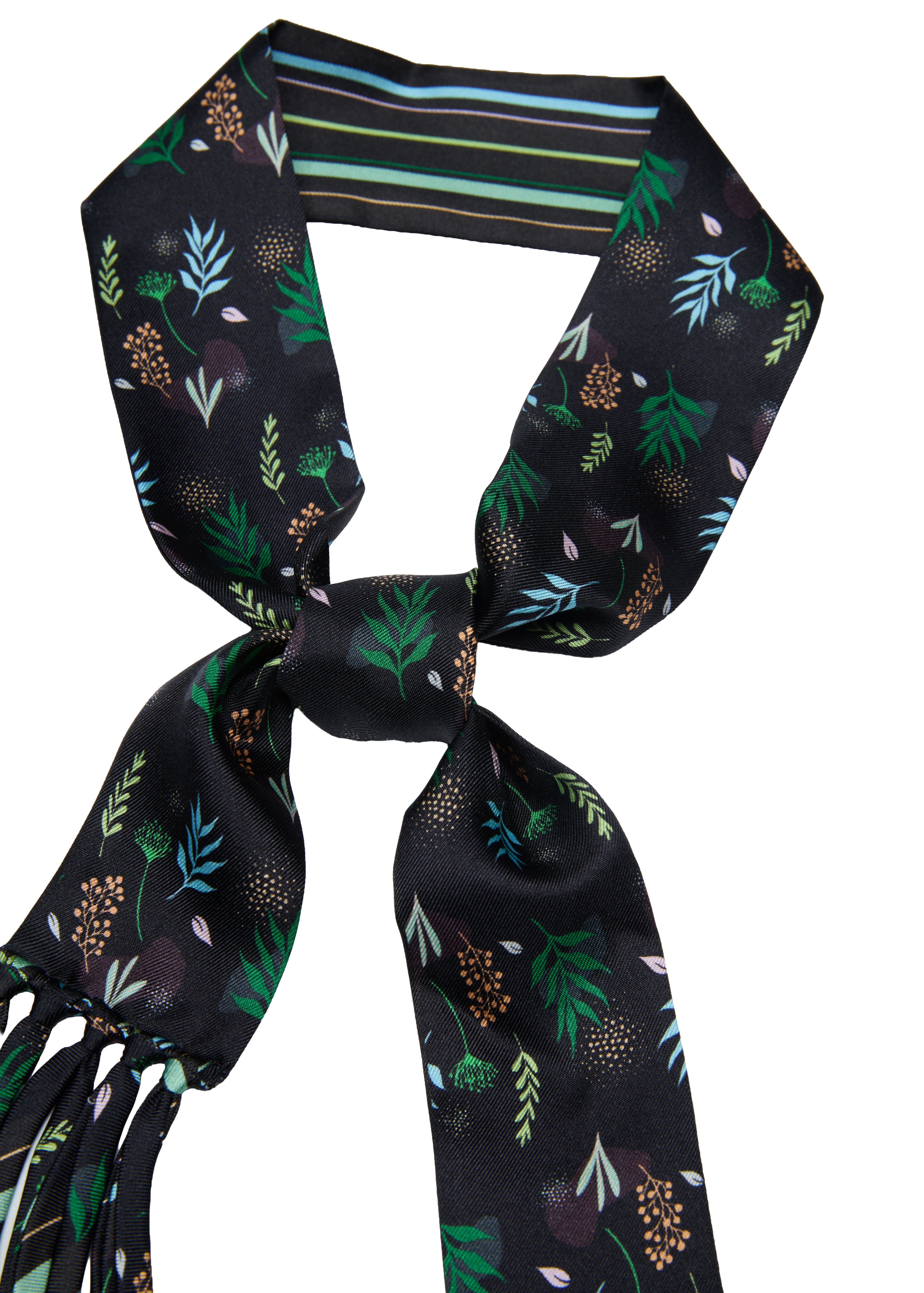 Frida With Love Silk Skinny Fringe Scarf - Midnight Jardin