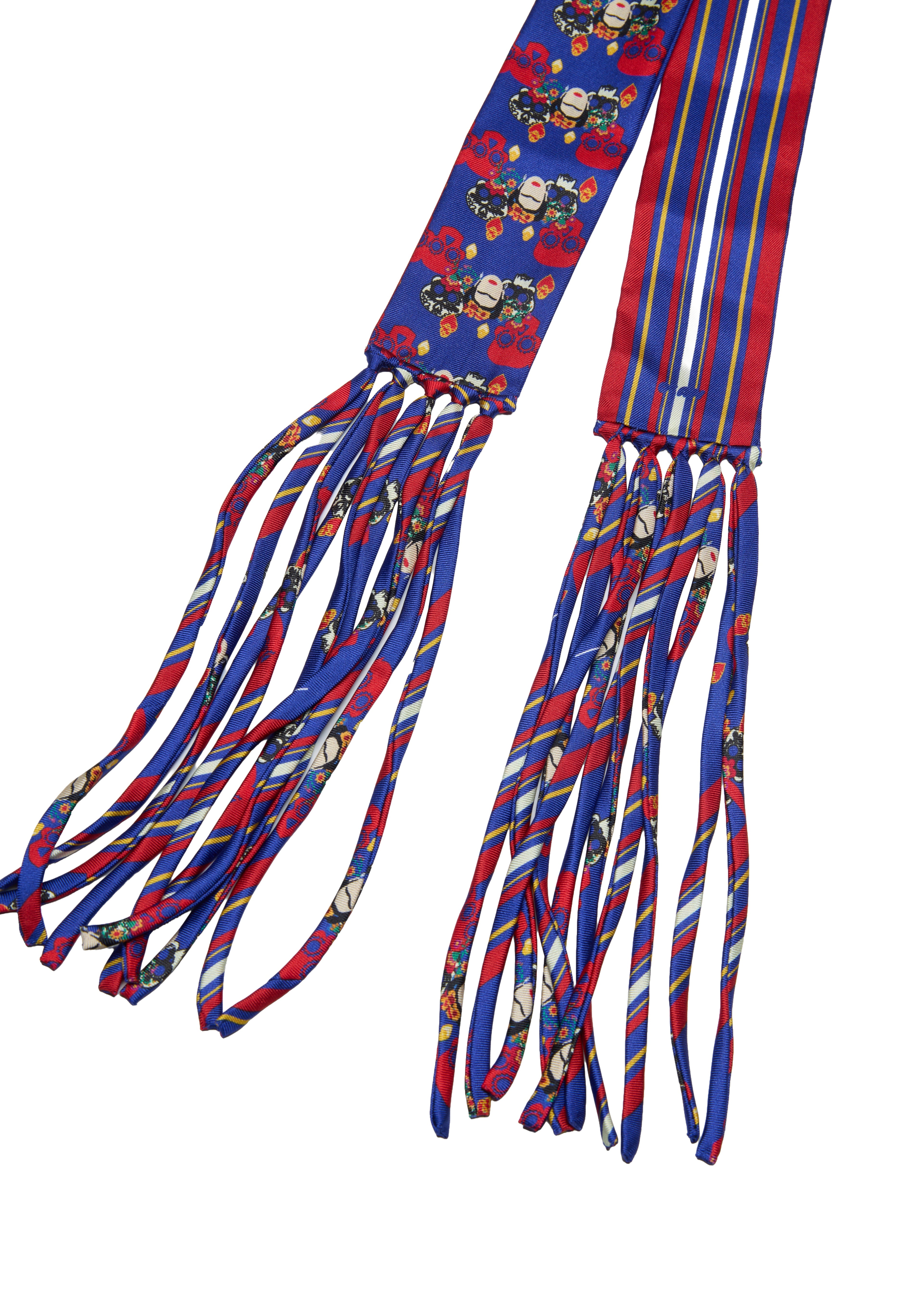 Frida With Love Silk Skinny Fringe Scarf - Cobalt Corazón