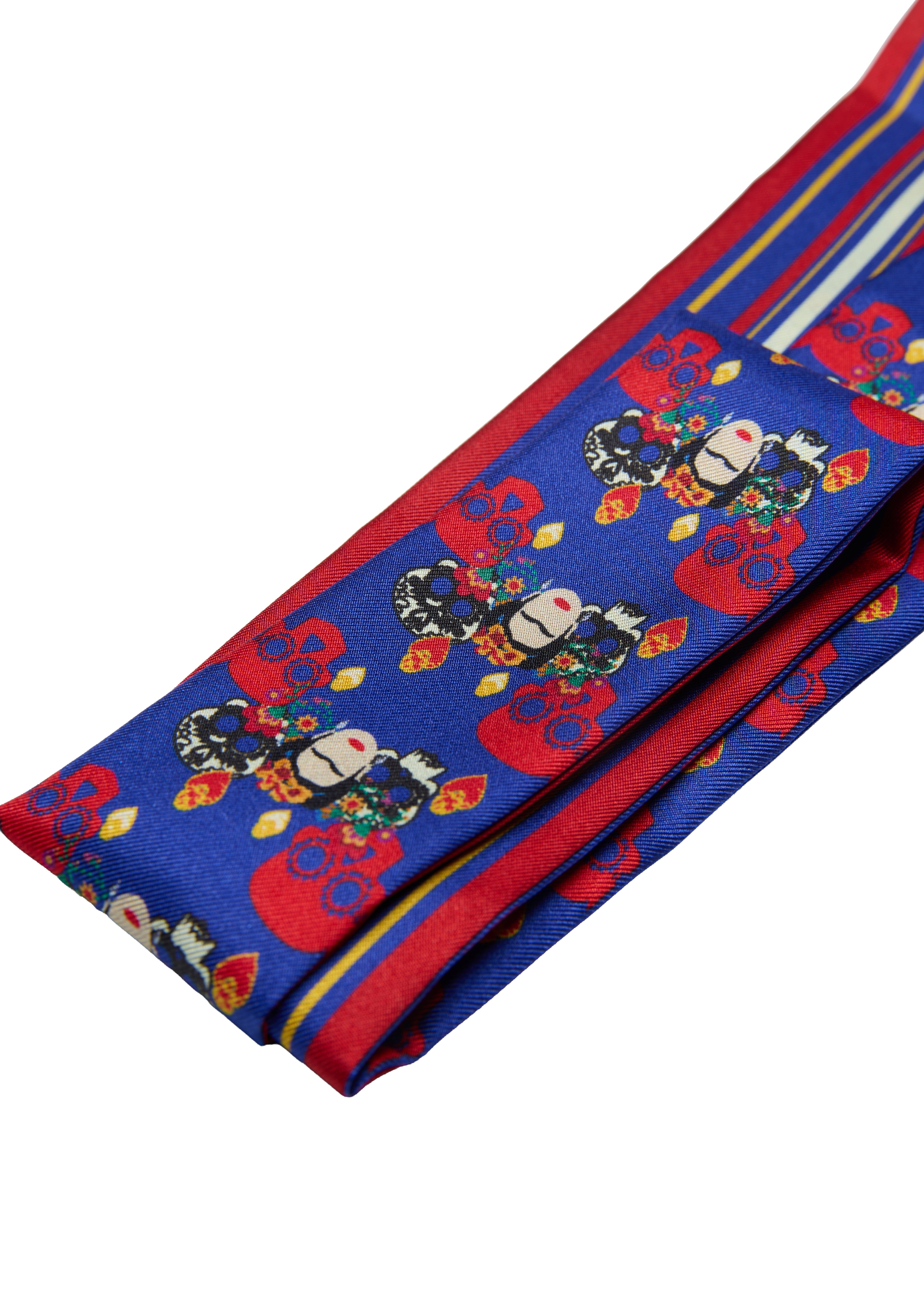 Frida With Love Silk Skinny Fringe Scarf - Cobalt Corazón