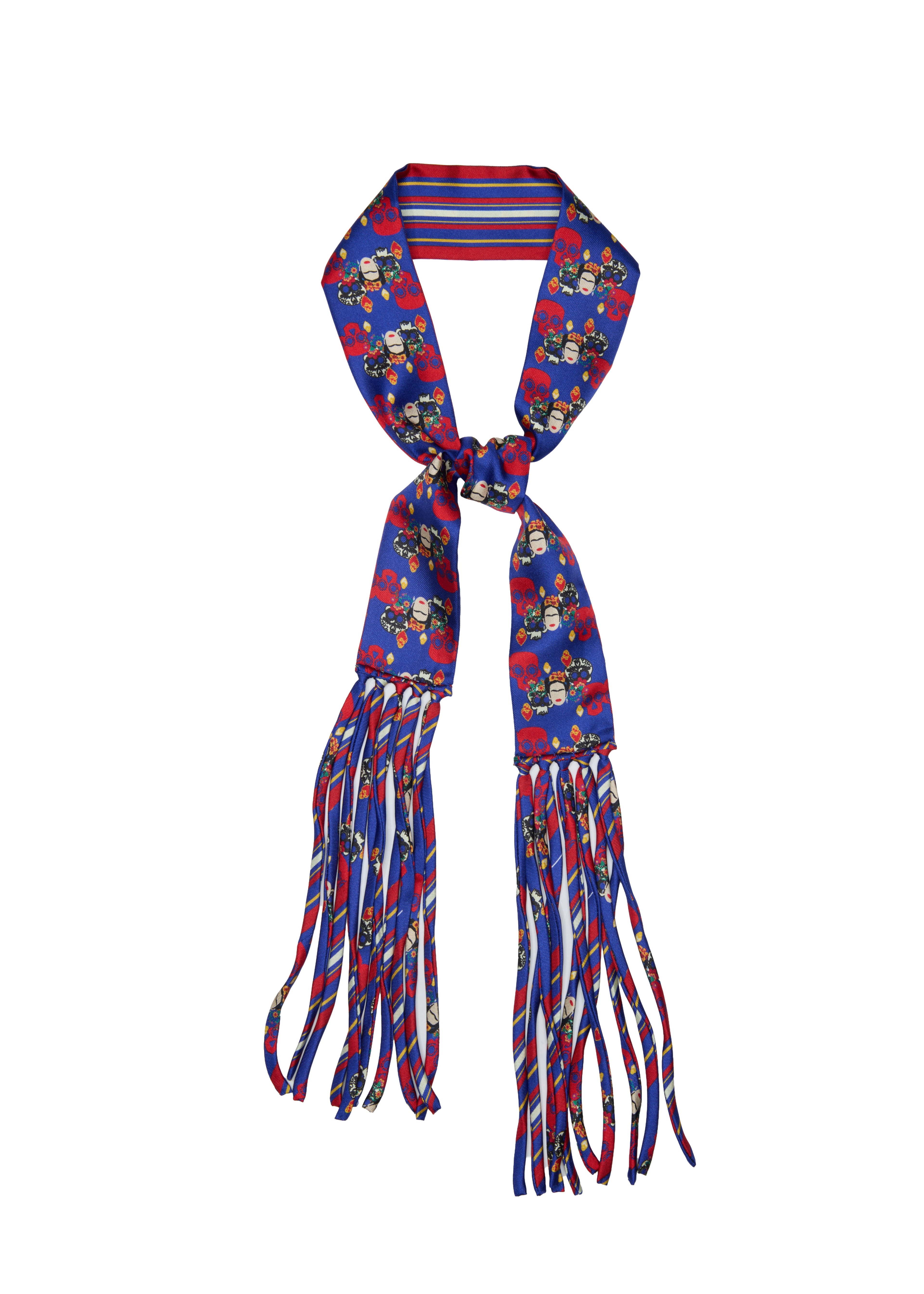 Frida With Love Silk Skinny Fringe Scarf - Cobalt Corazón