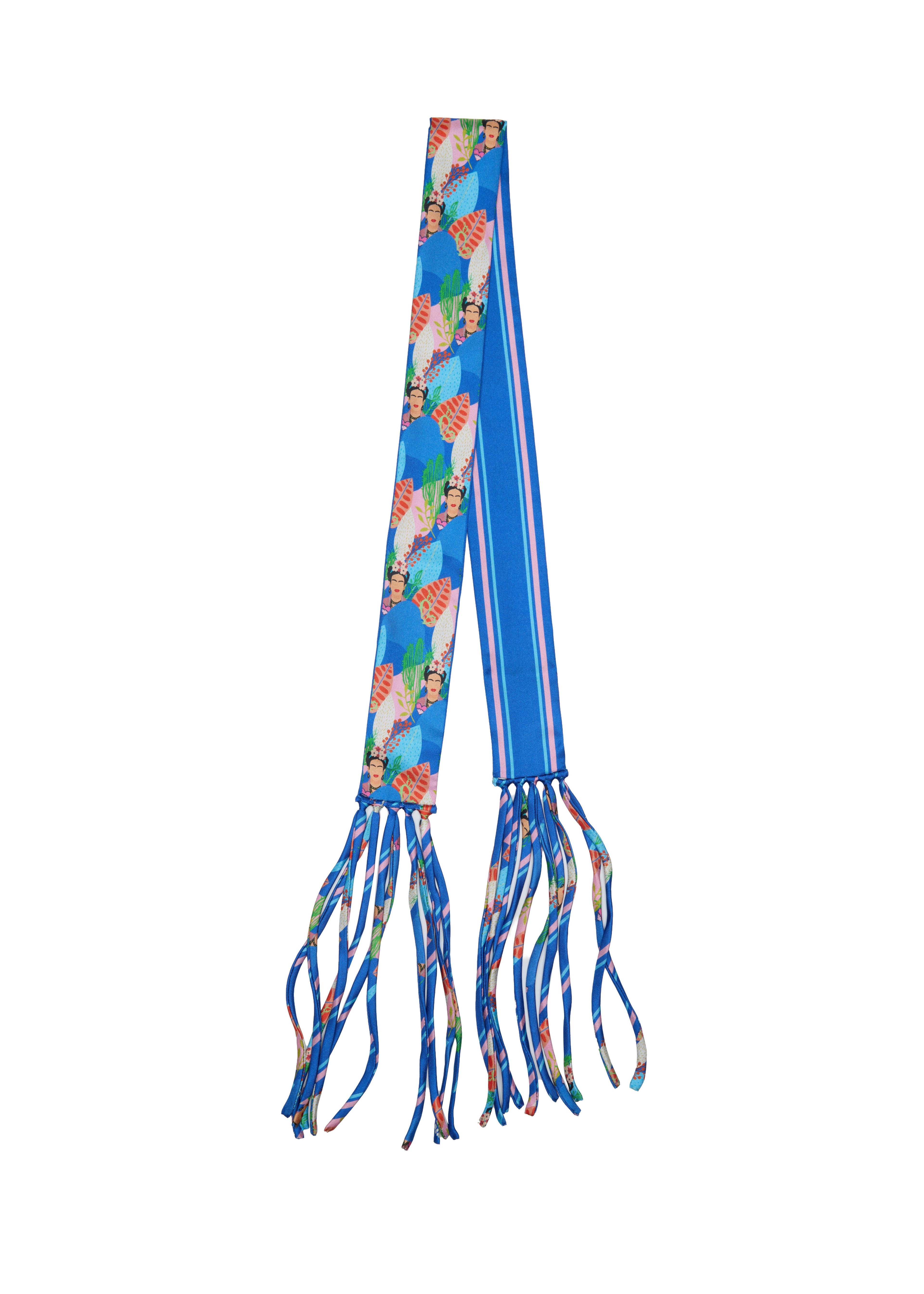 Frida With Love Silk Skinny Fringe Scarf - Azul Muse