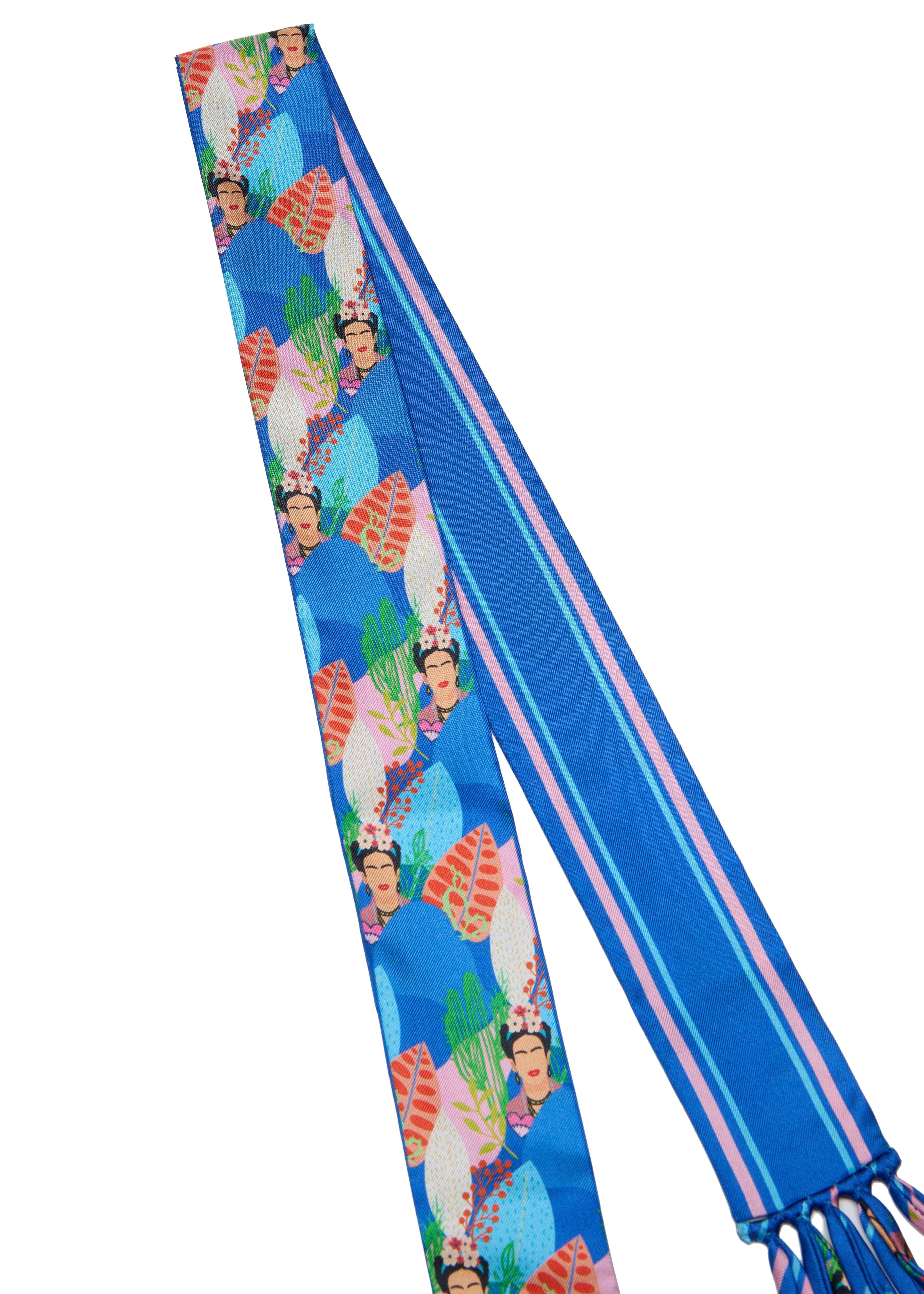 Frida With Love Silk Skinny Fringe Scarf - Azul Muse