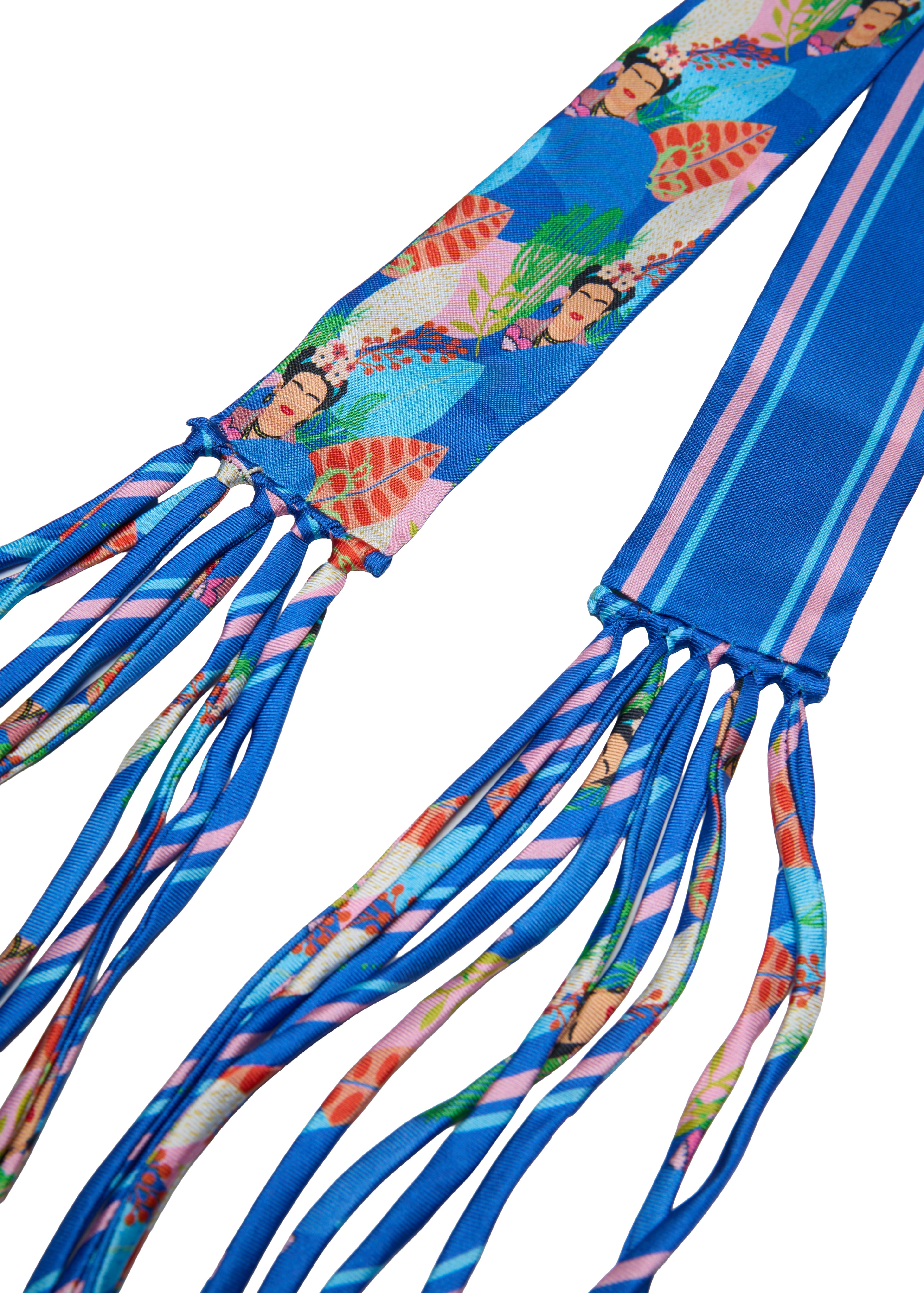 Frida With Love Silk Skinny Fringe Scarf - Azul Muse
