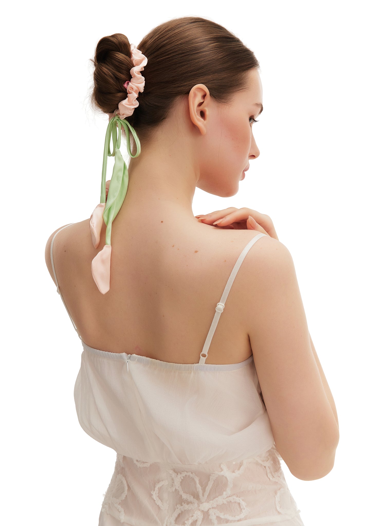 Calla Lily Silk Hair Tie Scrunchie - Pink and Green