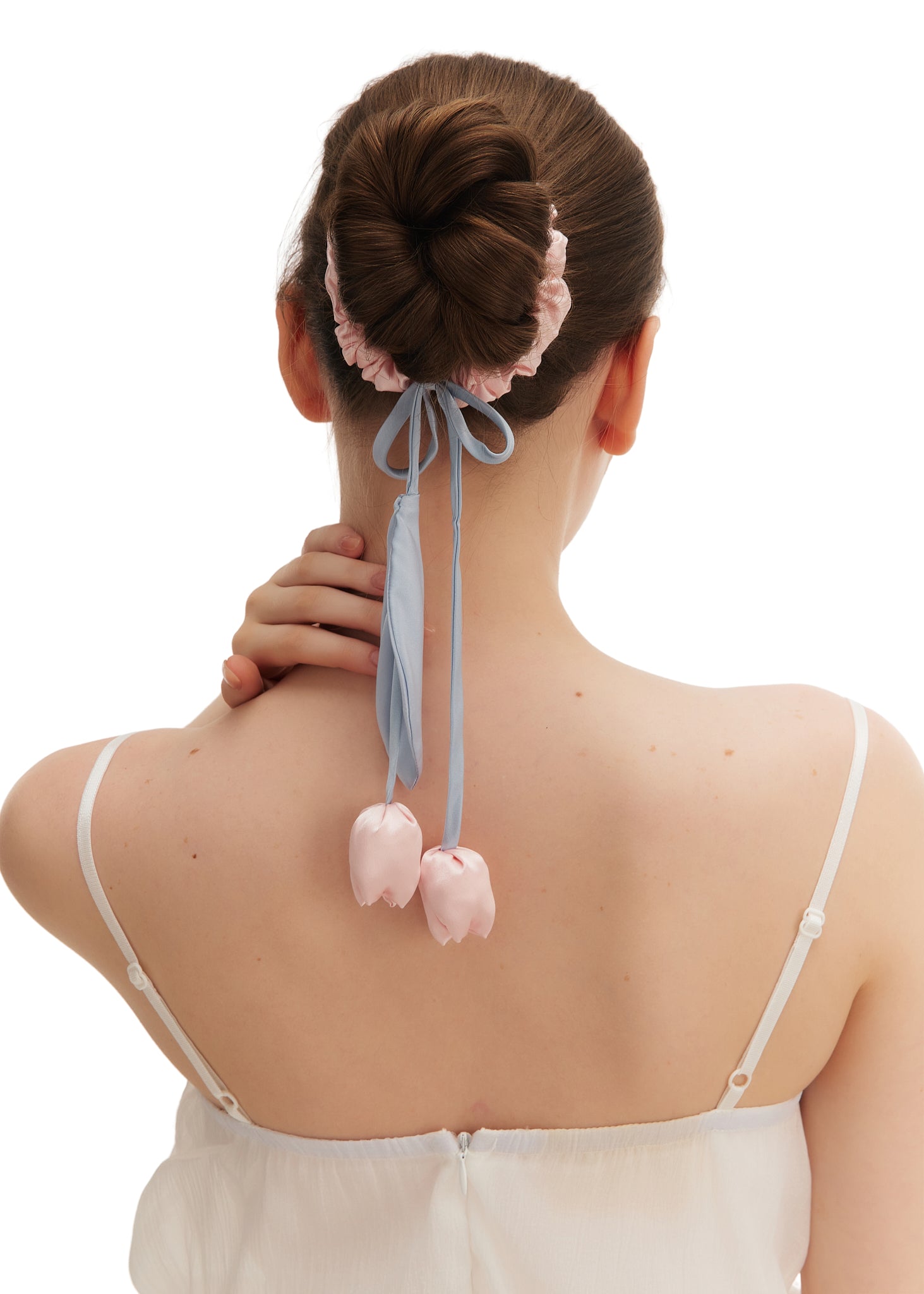 Tulip Silk Hair Tie Scrunchie - Pink and Blue