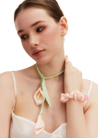 Calla Lily Silk Hair Tie Scrunchie - Pink and Green