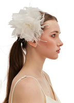 Olah Bloom Silk Flower Pin - Feather Ivory