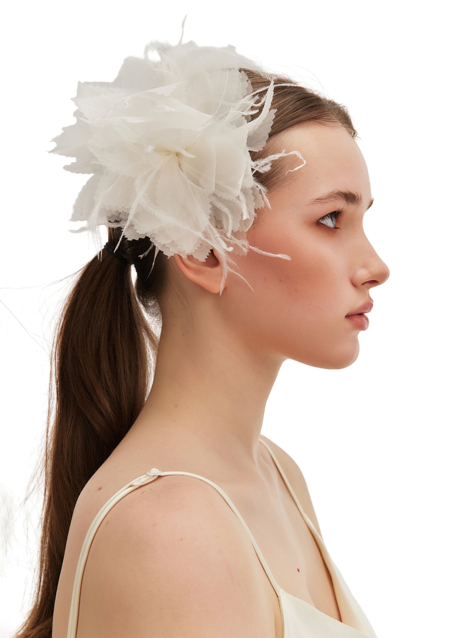 Olah Bloom Silk Flower Pin - Feather Ivory