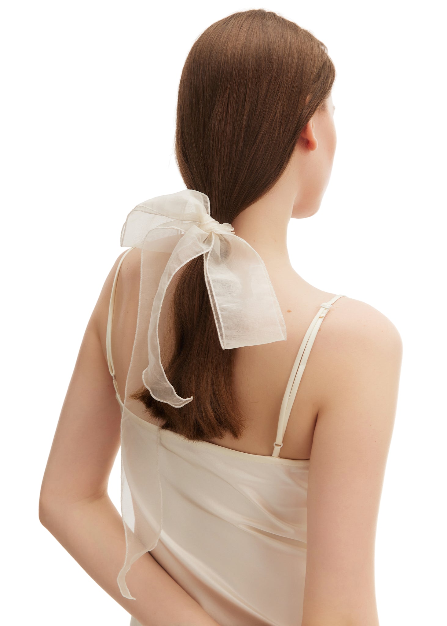 Silk Organza Skinny Scarf - White