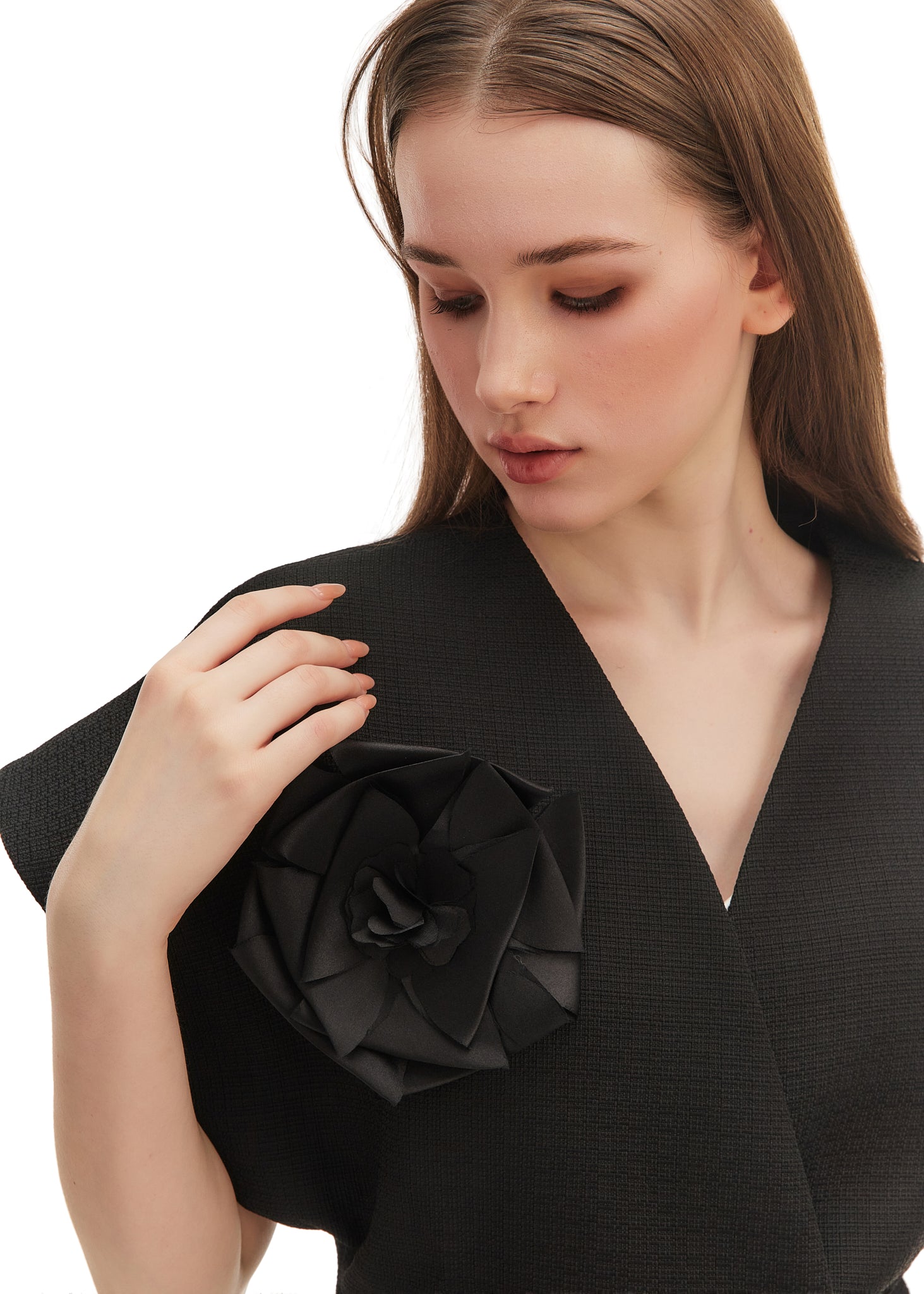 Olah Bloom Silk Flower Pin - Midnight Camellia