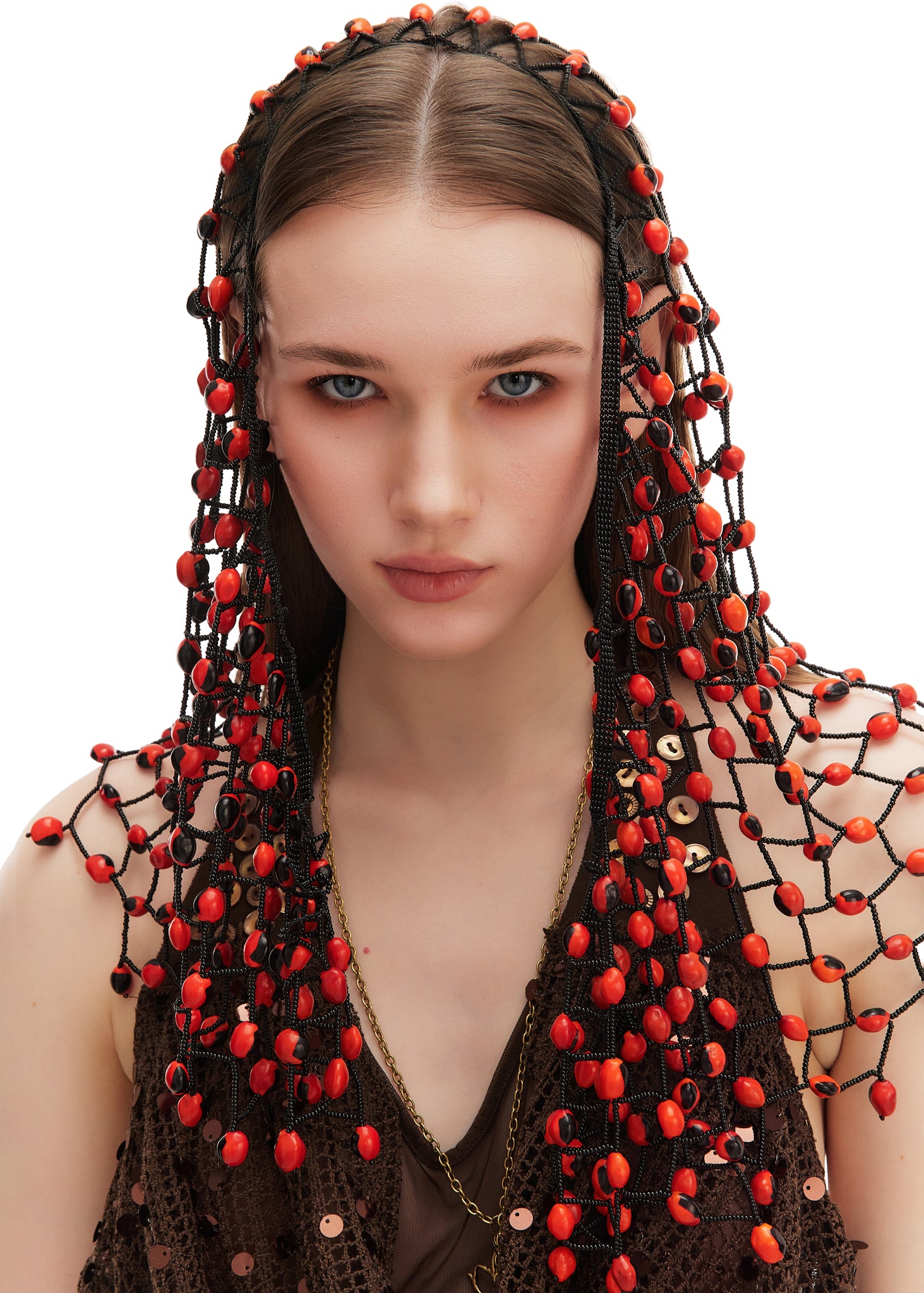 Olah x Hakhu Ancestral Beaded Veil — Huayruro Flame