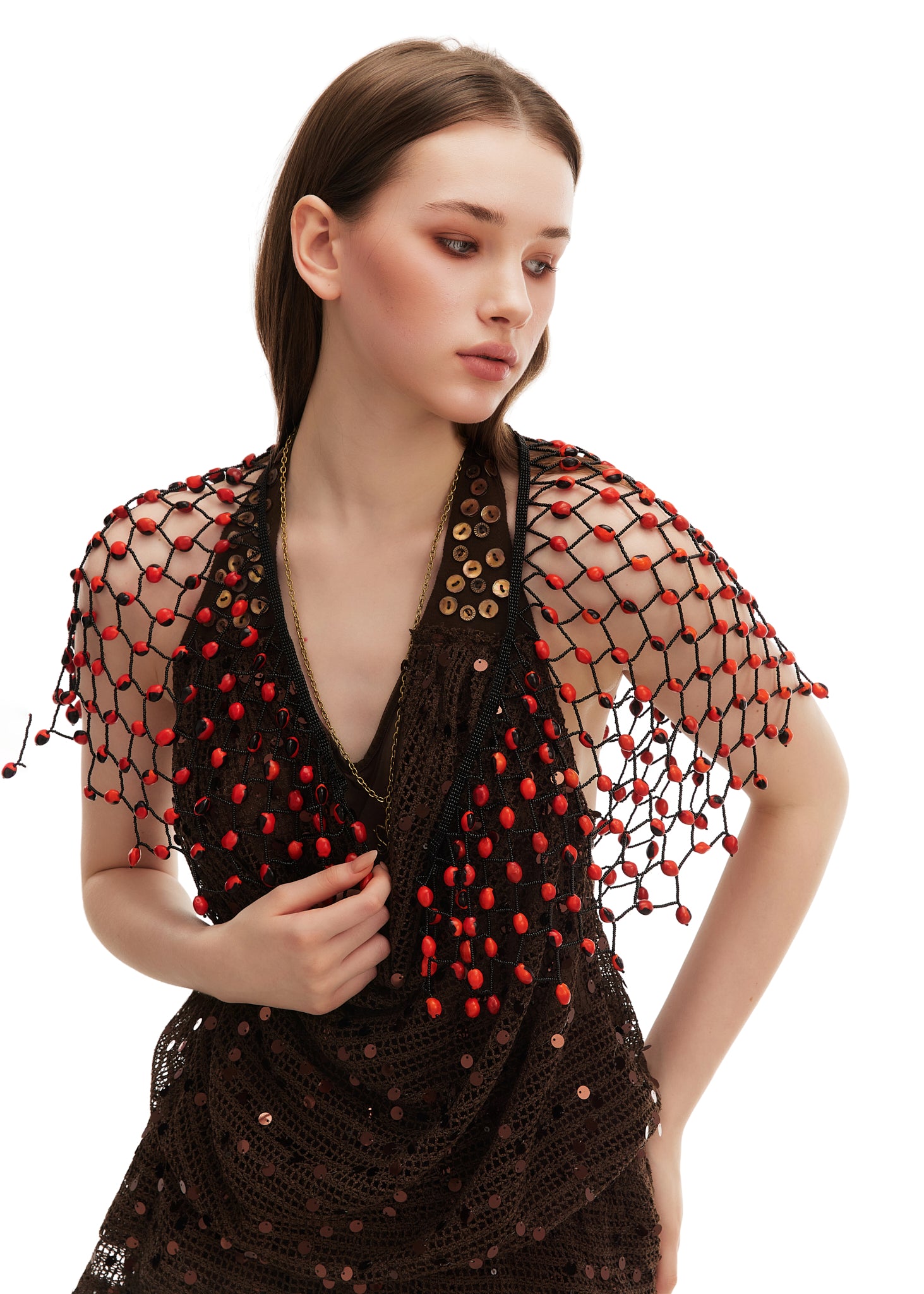 Olah x Hakhu Ancestral Beaded Veil — Huayruro Flame