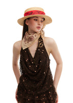 Raffia Straw Hat with Paisly Silk Band