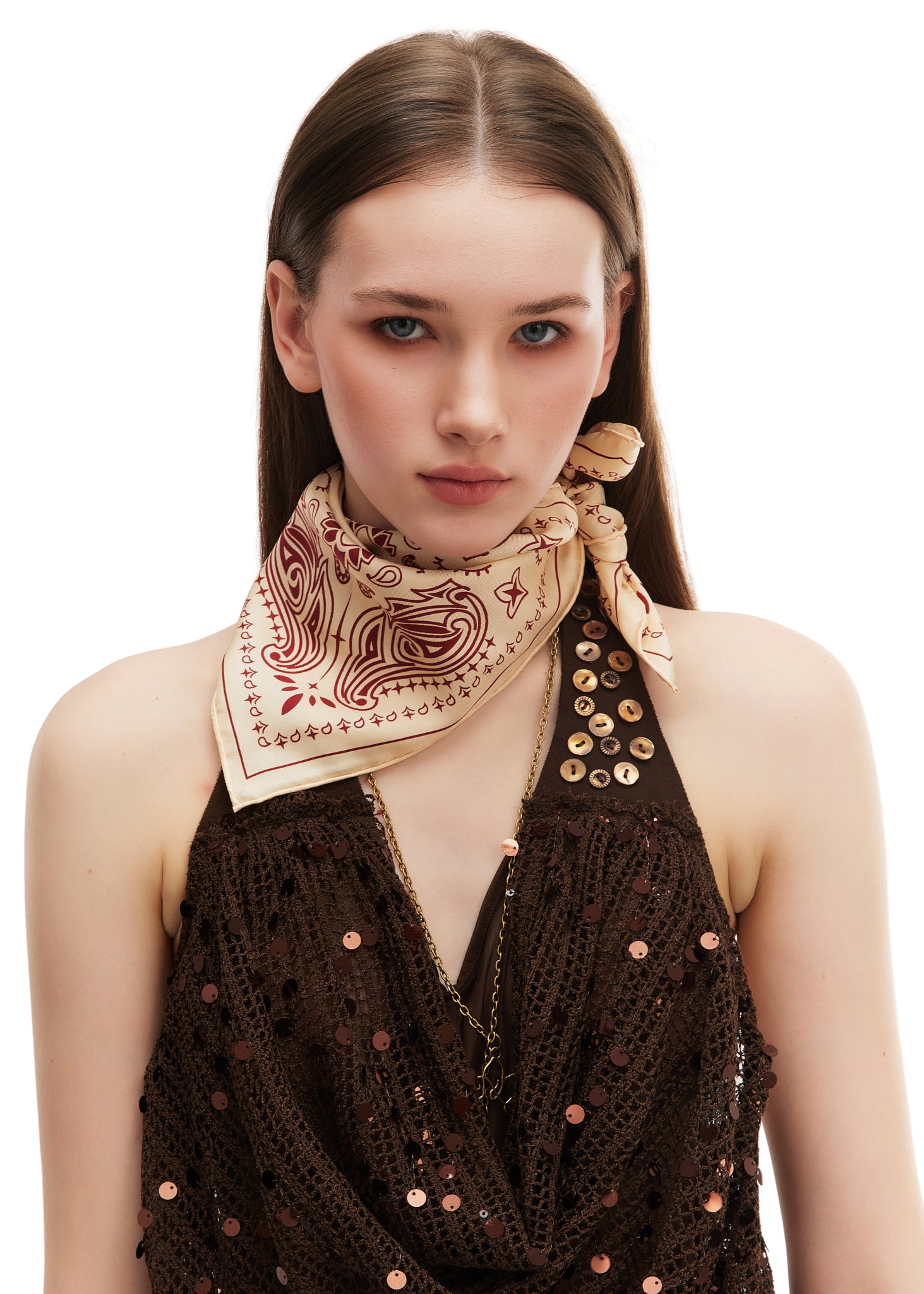 Paisley Silk Bandana Scarf - Vanilla Cream