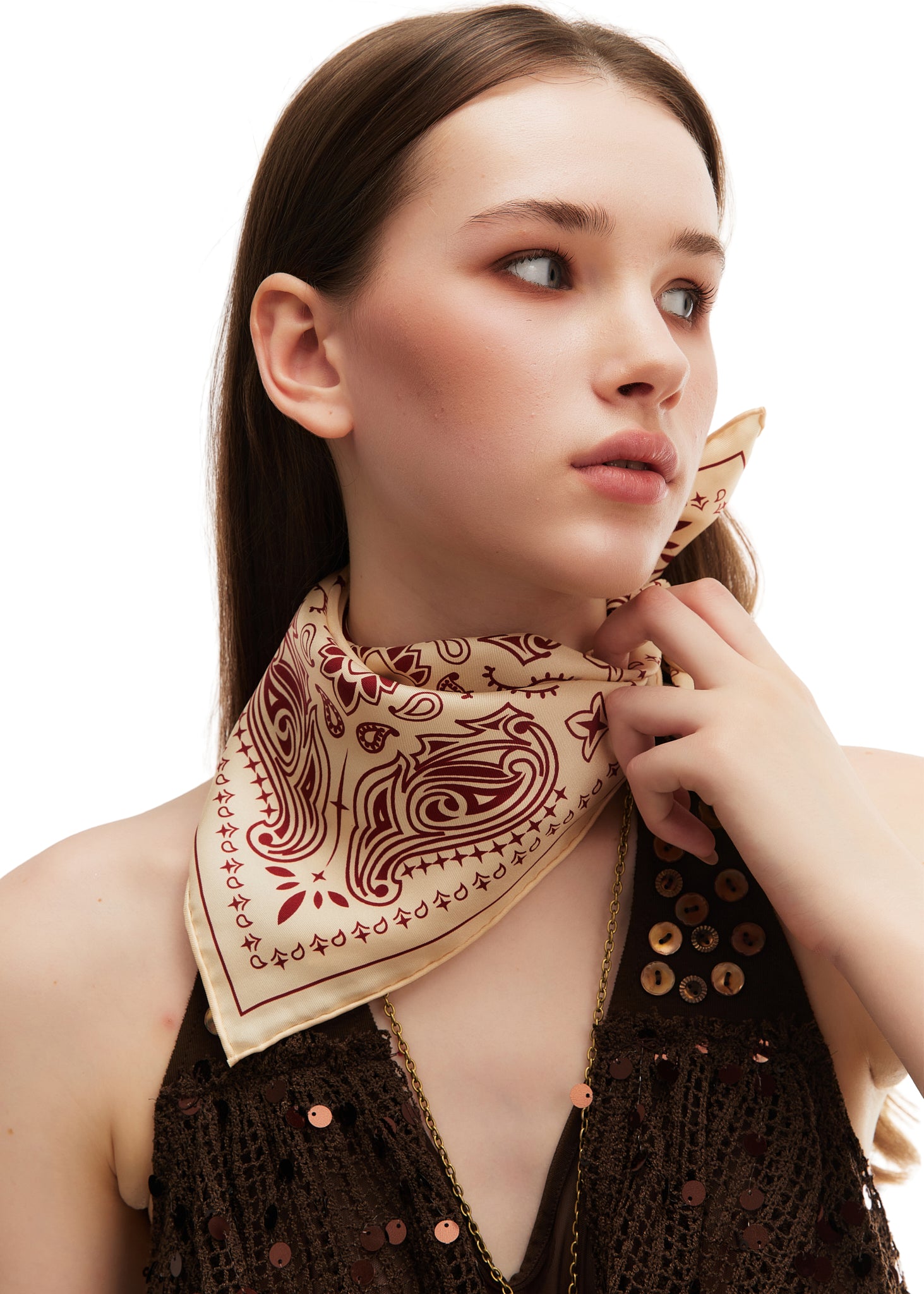 Paisley Silk Bandana Scarf - Vanilla Cream