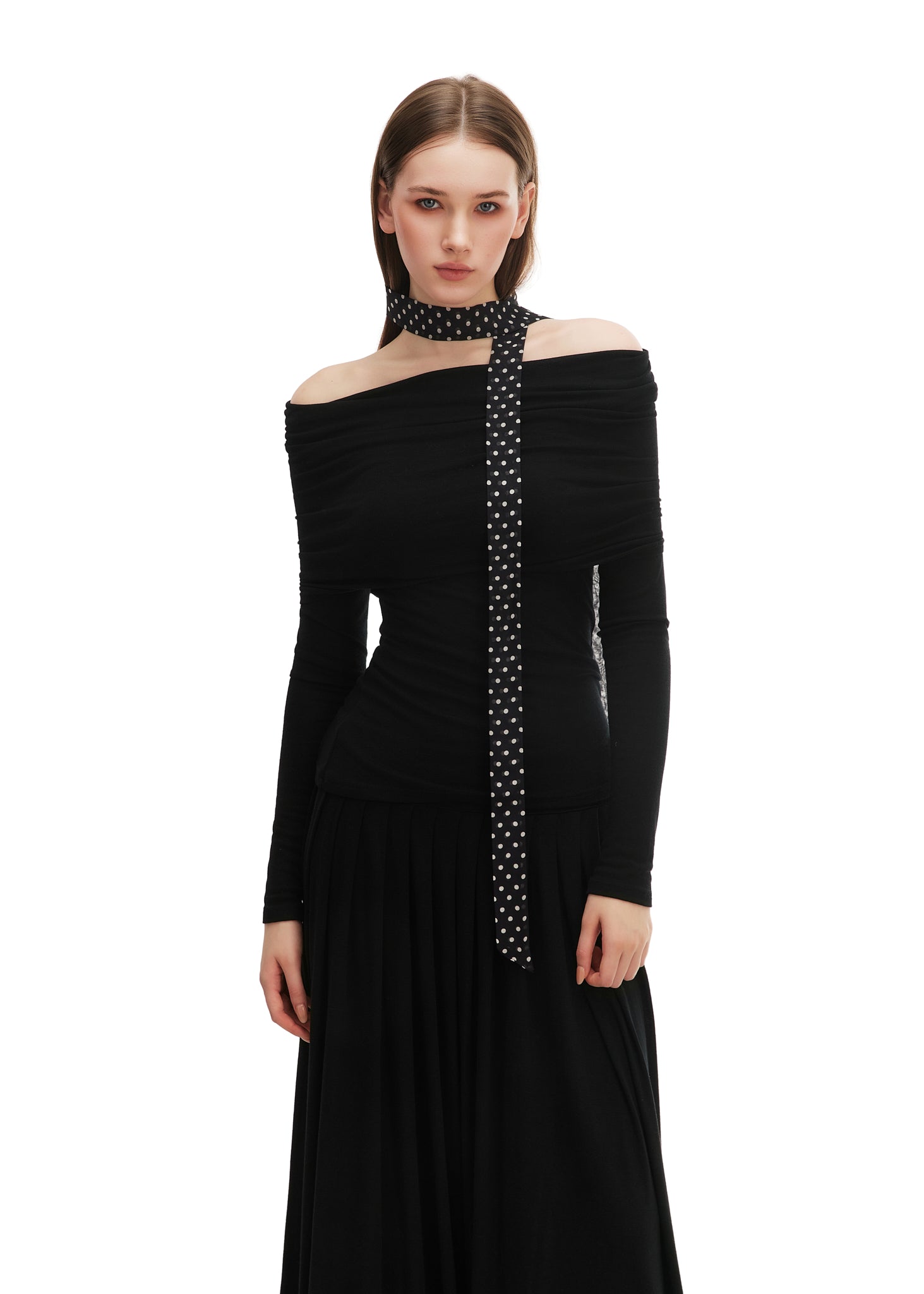 Le Petit Dot Silk Hair Ribbon Scarf - Midnight Caviar