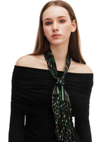 Frida With Love Silk Skinny Fringe Scarf - Midnight Jardin
