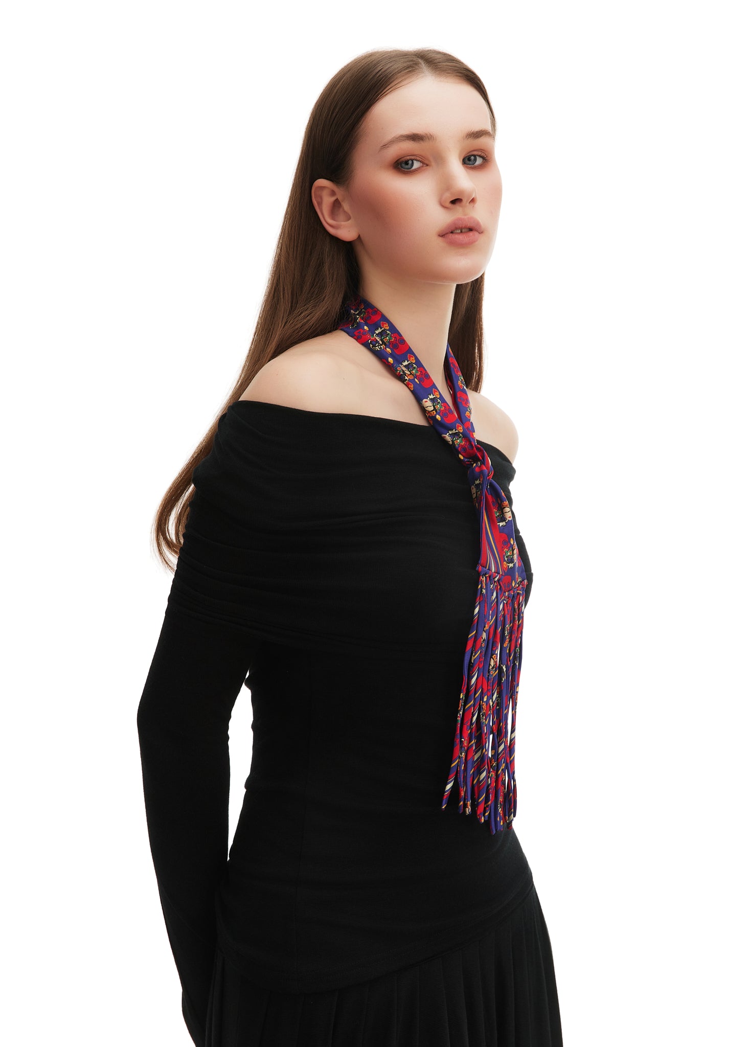 Frida With Love Silk Skinny Fringe Scarf - Cobalt Corazón