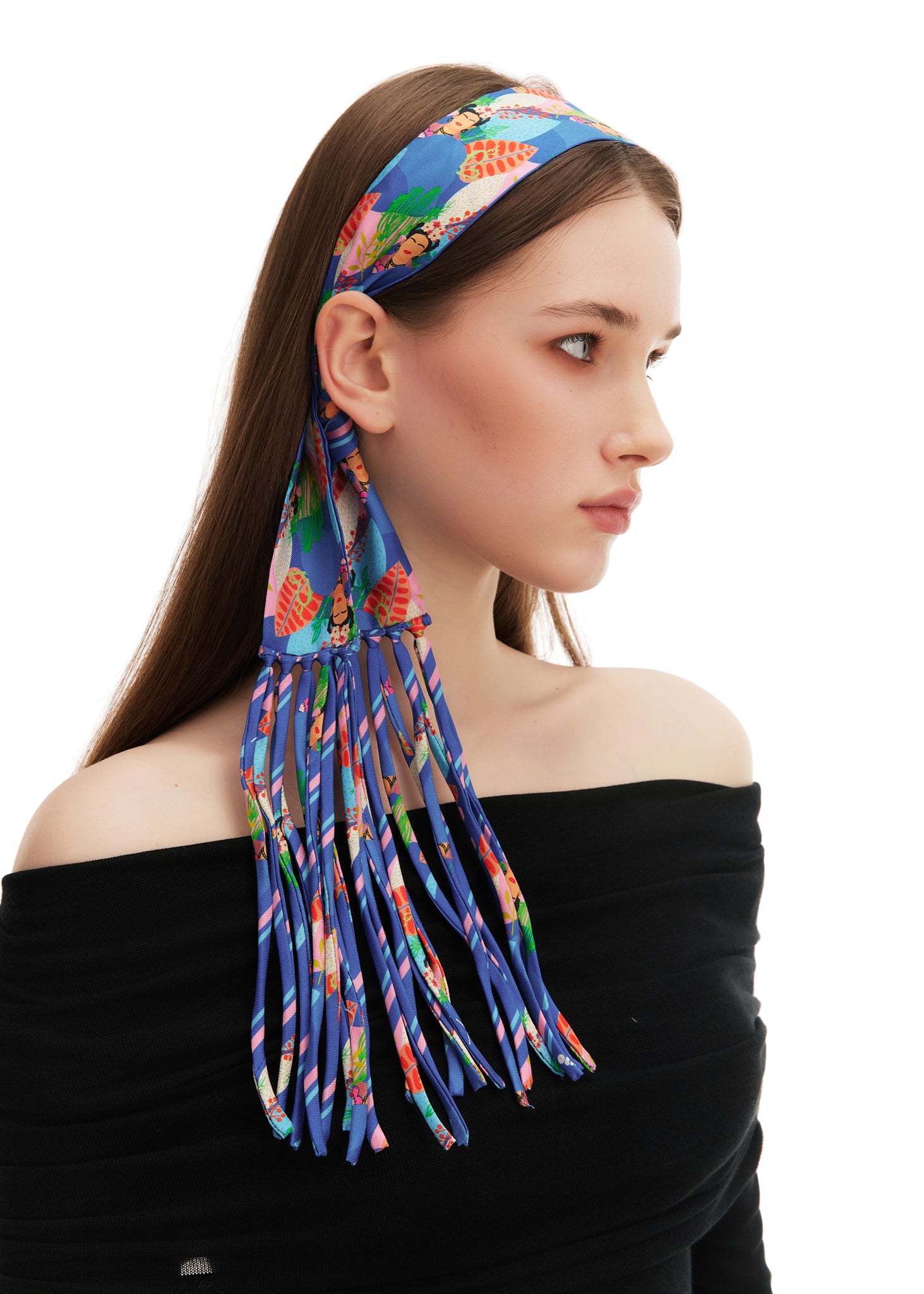 Frida With Love Silk Skinny Fringe Scarf - Azul Muse