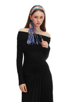 Frida With Love Silk Skinny Fringe Scarf - Azul Muse