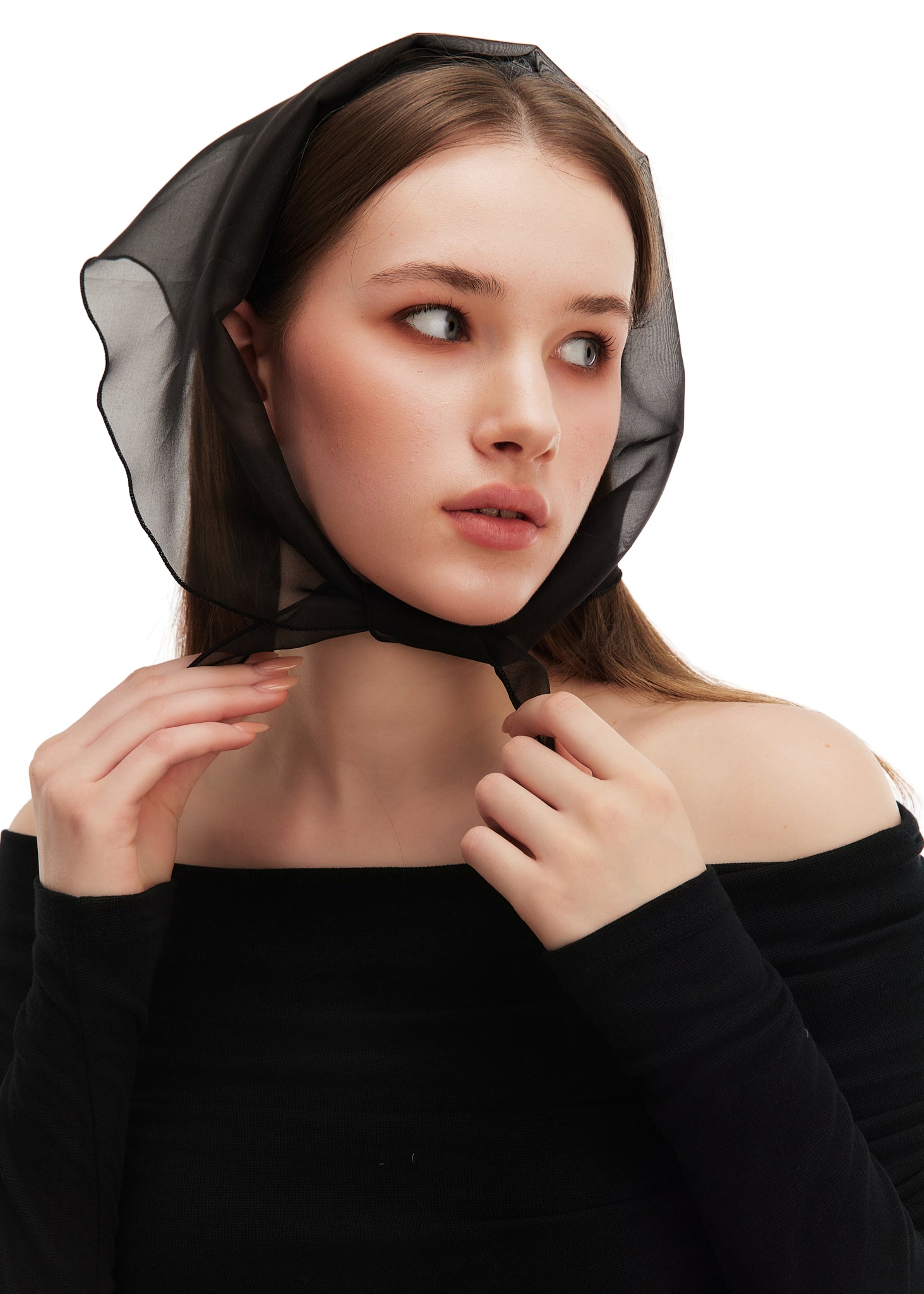 Silk Organza Triangle Scarf - Black