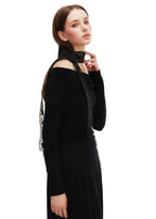 Whispers of Frida Silk Organza Embroidered Skinny Scarf - Black