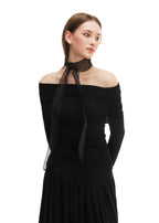 Silk Organza Skinny Scarf - Black