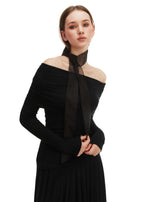 Silk Organza Skinny Scarf - Black