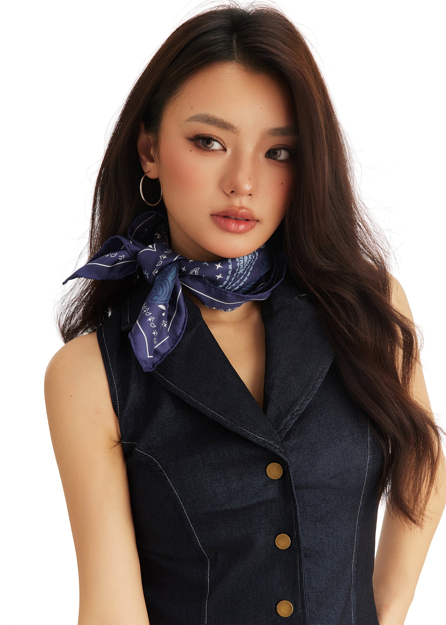 Paisley Silk Bandana Scarf - Midnight Navy