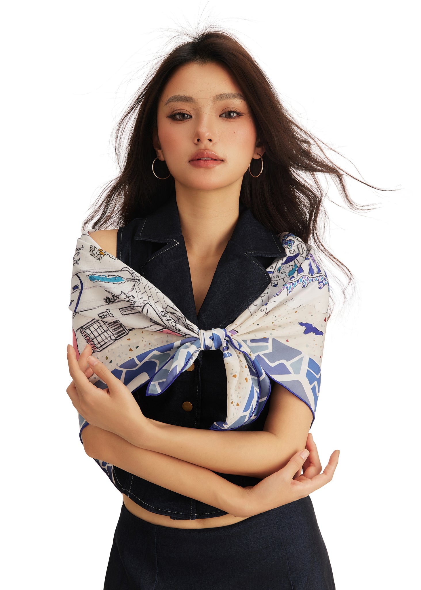 Barcelona Large Silk Square Scarf - Mediterranean Blue