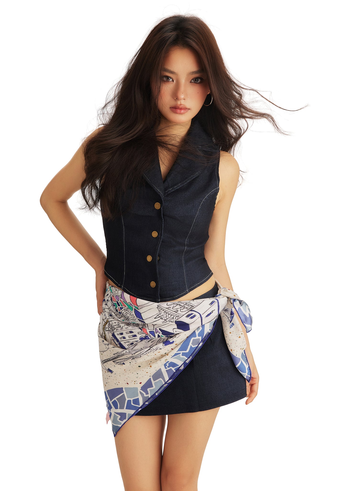 Barcelona Large Silk Square Scarf - Mediterranean Blue