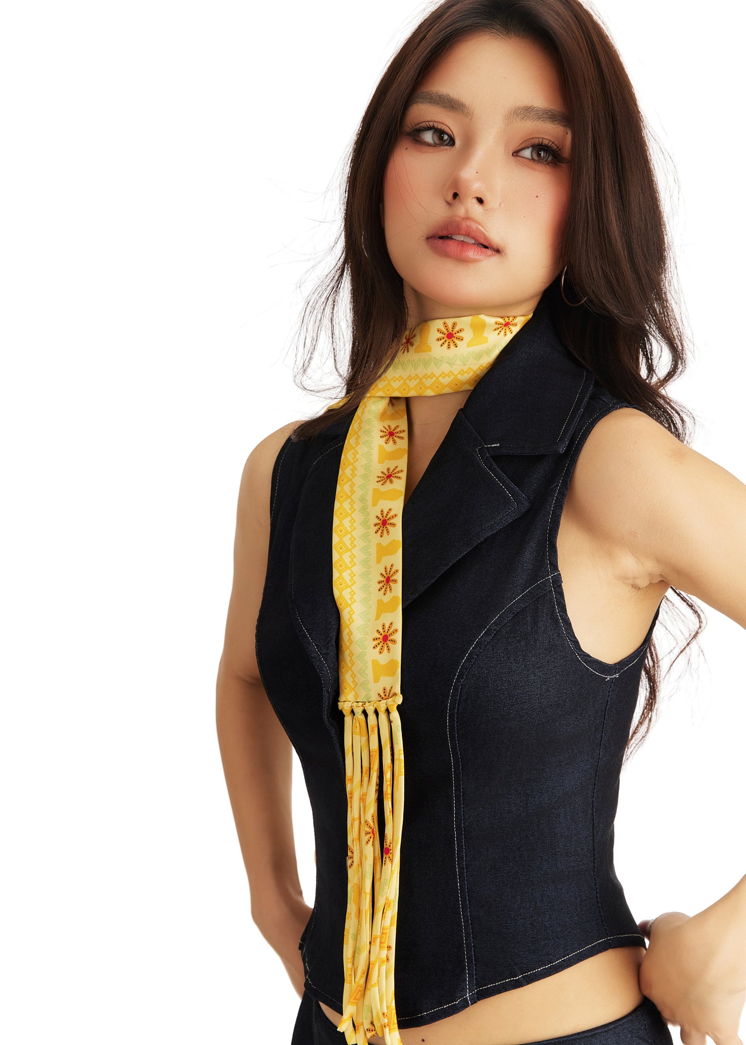 Frida With Love Silk Skinny Fringe Scarf - Marigold Sol