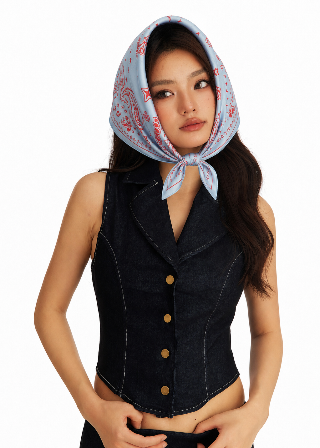 Paisley Silk Bandana Scarf 26 - Dreamscape Blue