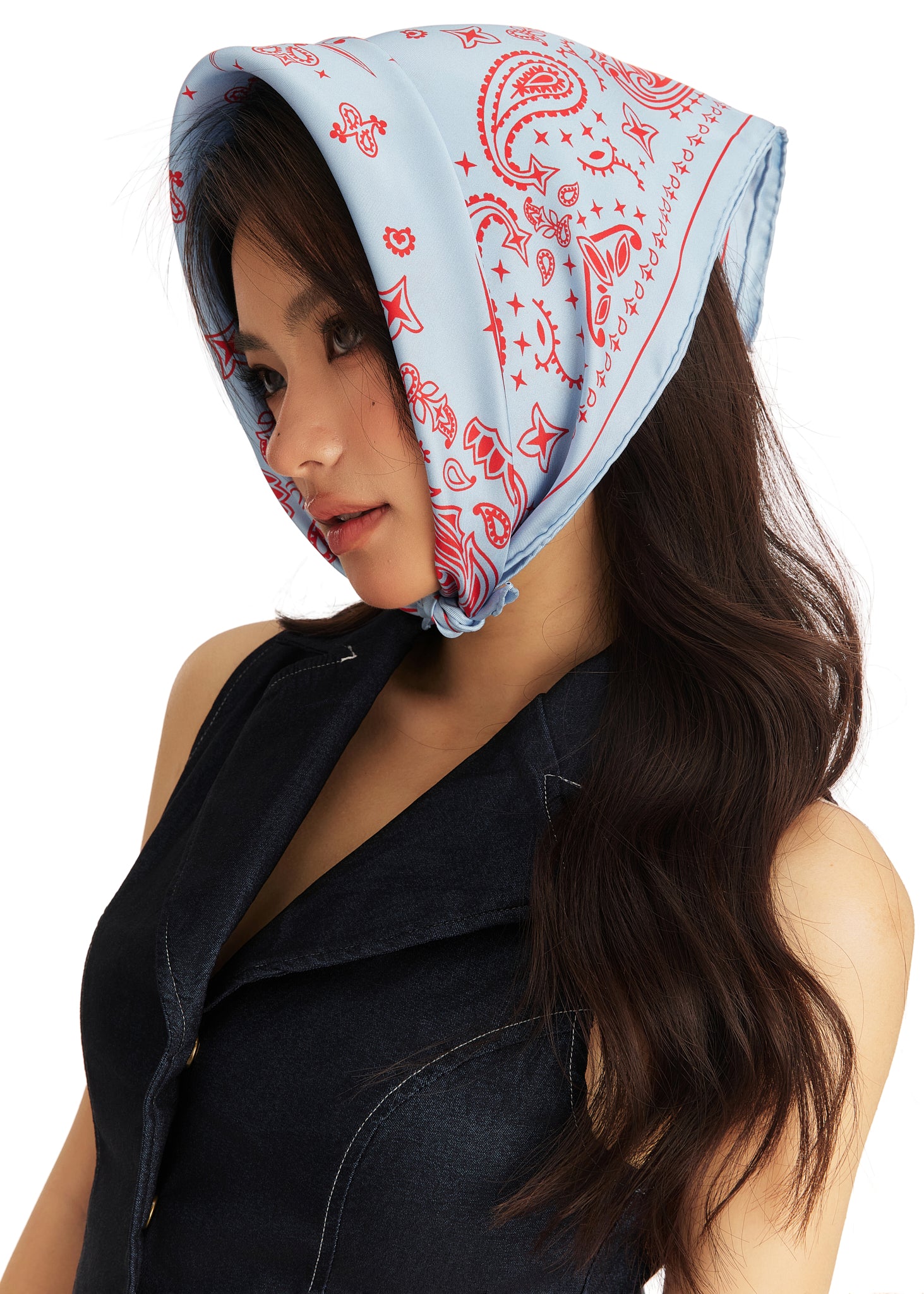 Paisley Silk Bandana Scarf - Dreamscape Blue