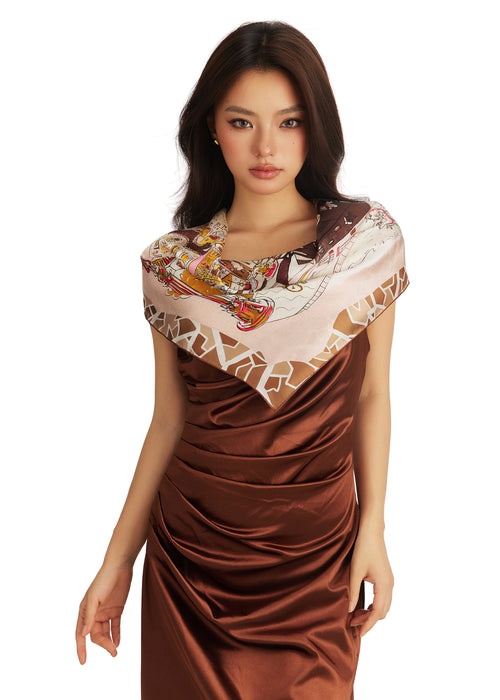 Barcelona Silk Square Scarf - Gothic Brown
