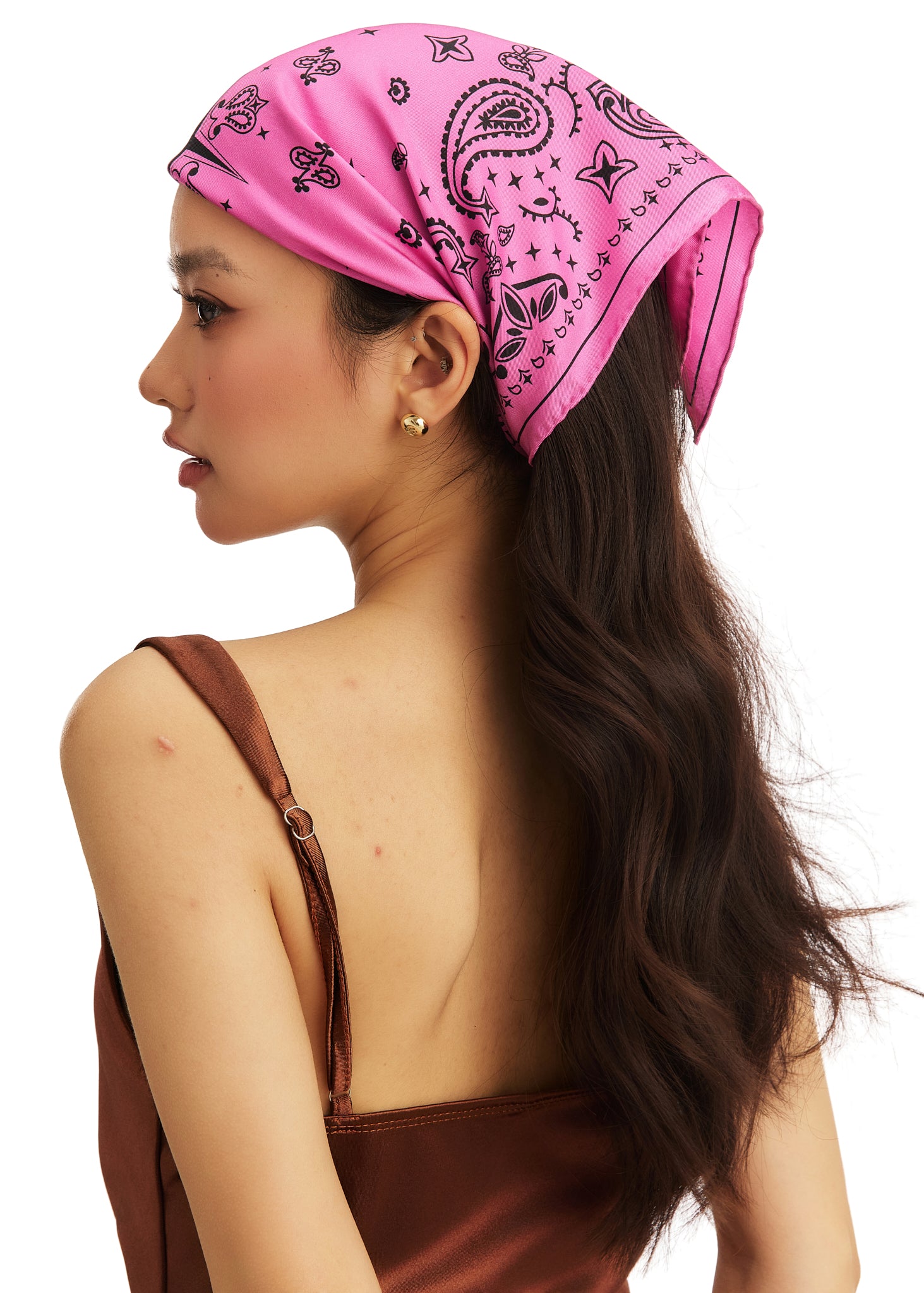Paisley Silk Bandana Scarf - Hot Pink Bloom