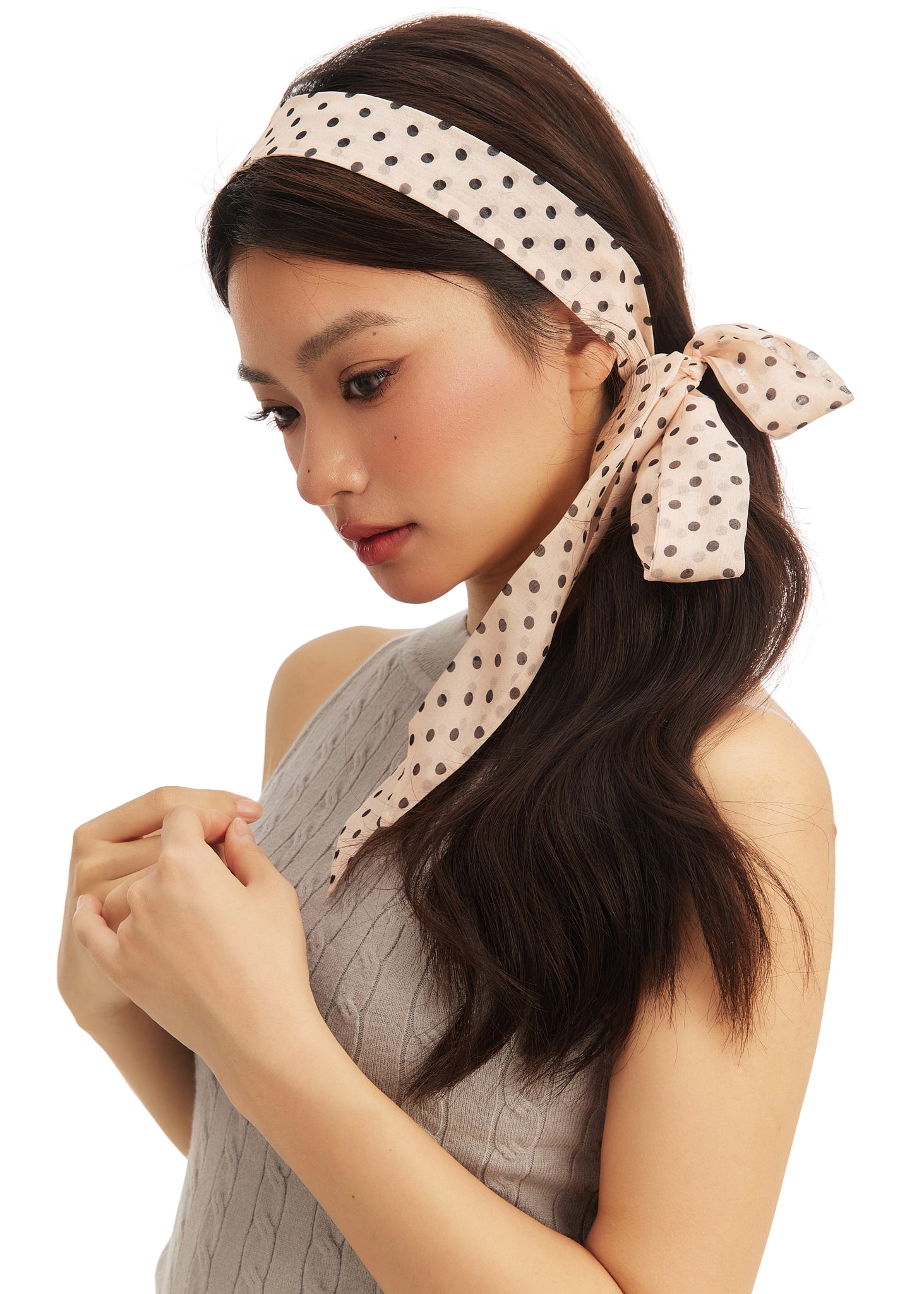Le Petit Dot Silk Hair Ribbon Scarf - Champagne
