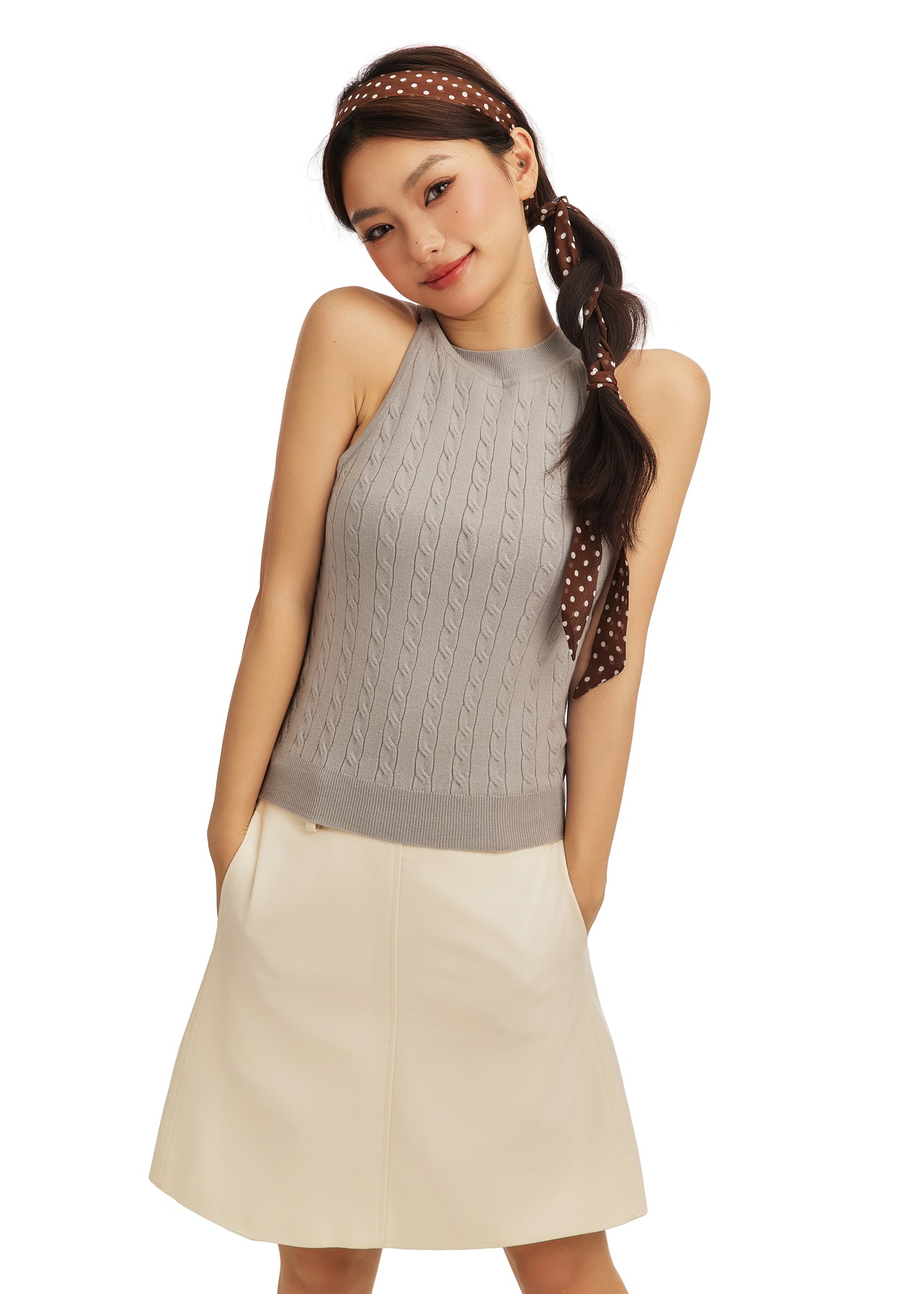 Le Petit Dot Silk Hair Ribbon Scarf - Truffle Brown