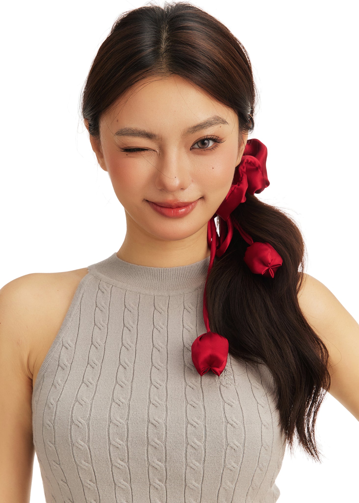 Tulip Silk Hair Tie Scrunchie - Rouge