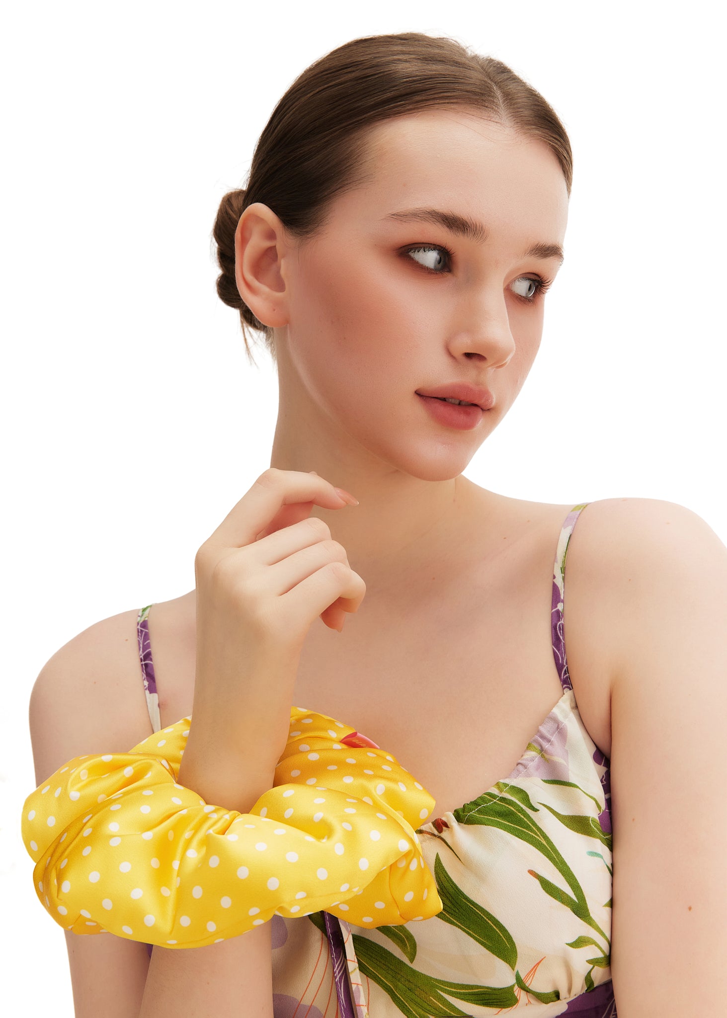 Olah Silk Marshmallow Scrunchie - Lemon Polka